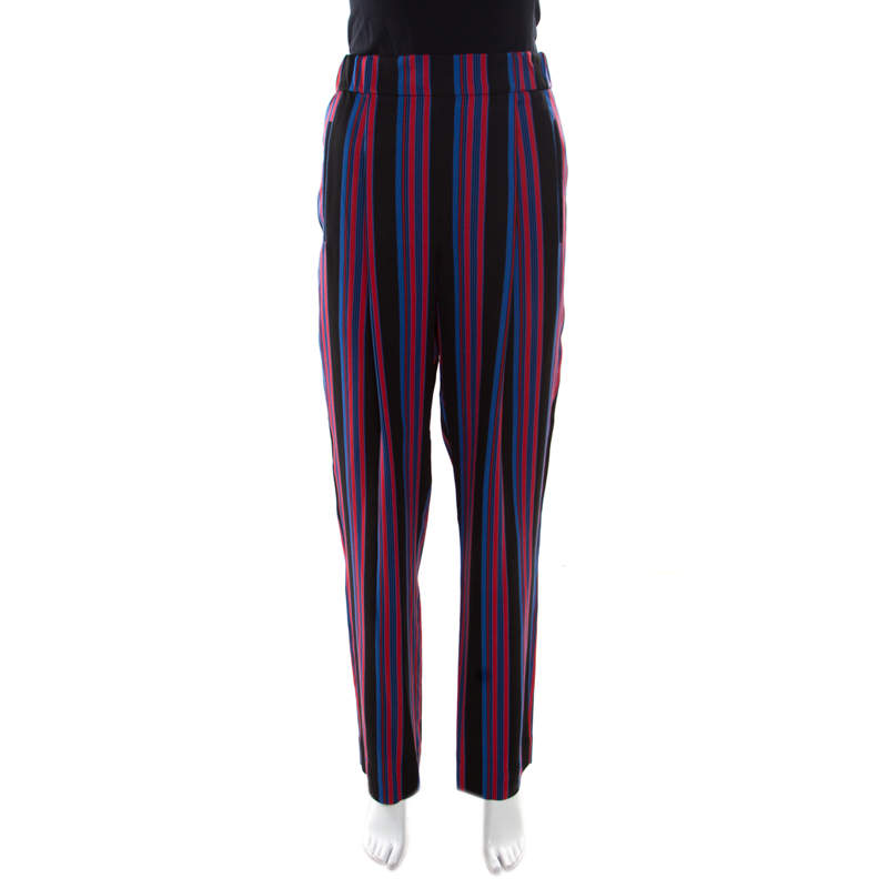 Diane Von Furstenberg Multicolor Striped Elasticized Waist Soft Trousers M