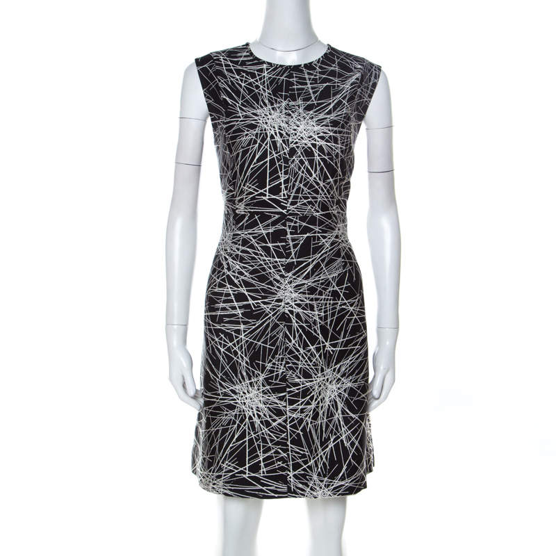 Pre Owned Diane von Furstenberg Monochrome Printed Wool and Silk Blend Madyson Dress L