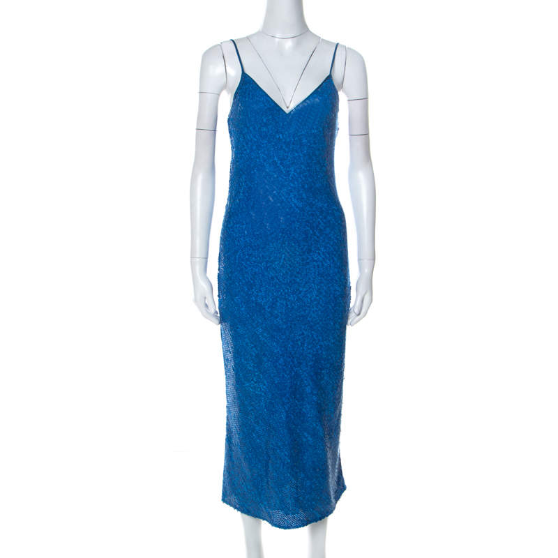 Diane von Furstenberg Blue Sequinned Havita Slip Dress S
