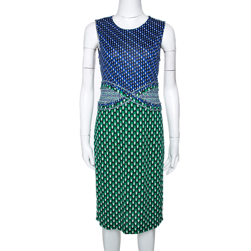 Pre Owned Diane Von Furstenberg Multicolor Printed Silk Jersey Evita Dress M