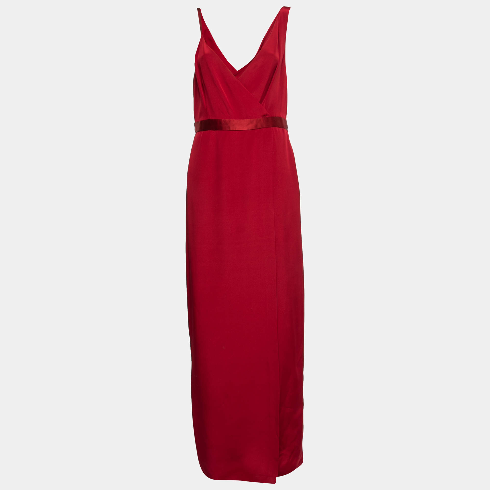 Pre Owned Diane Von Furstenberg Red Silk Wrap Effect Long Dress L