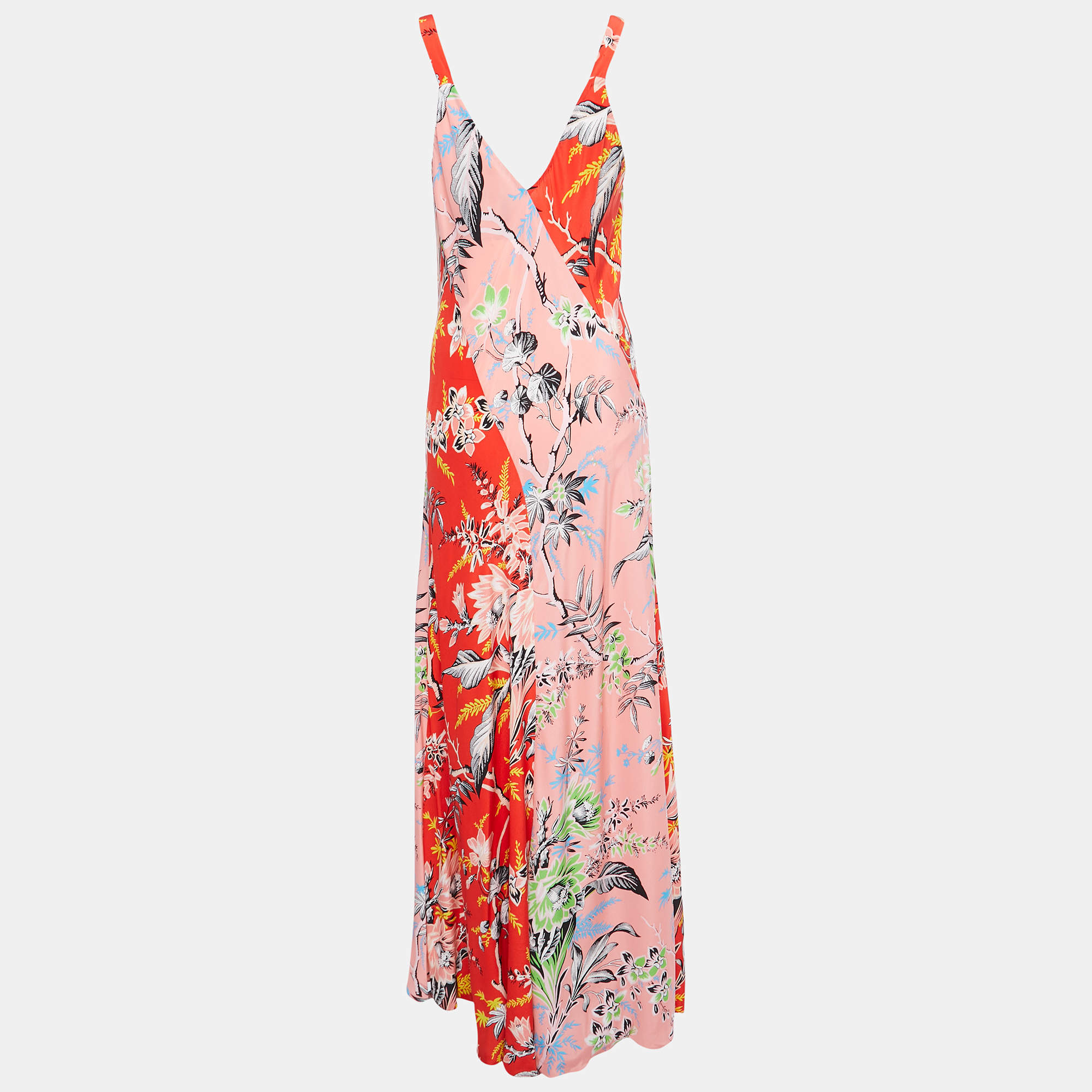 Pre Owned Diane Von Furstenberg Multicolor Floral Printed Silk Sleeveless Maxi Dress XL