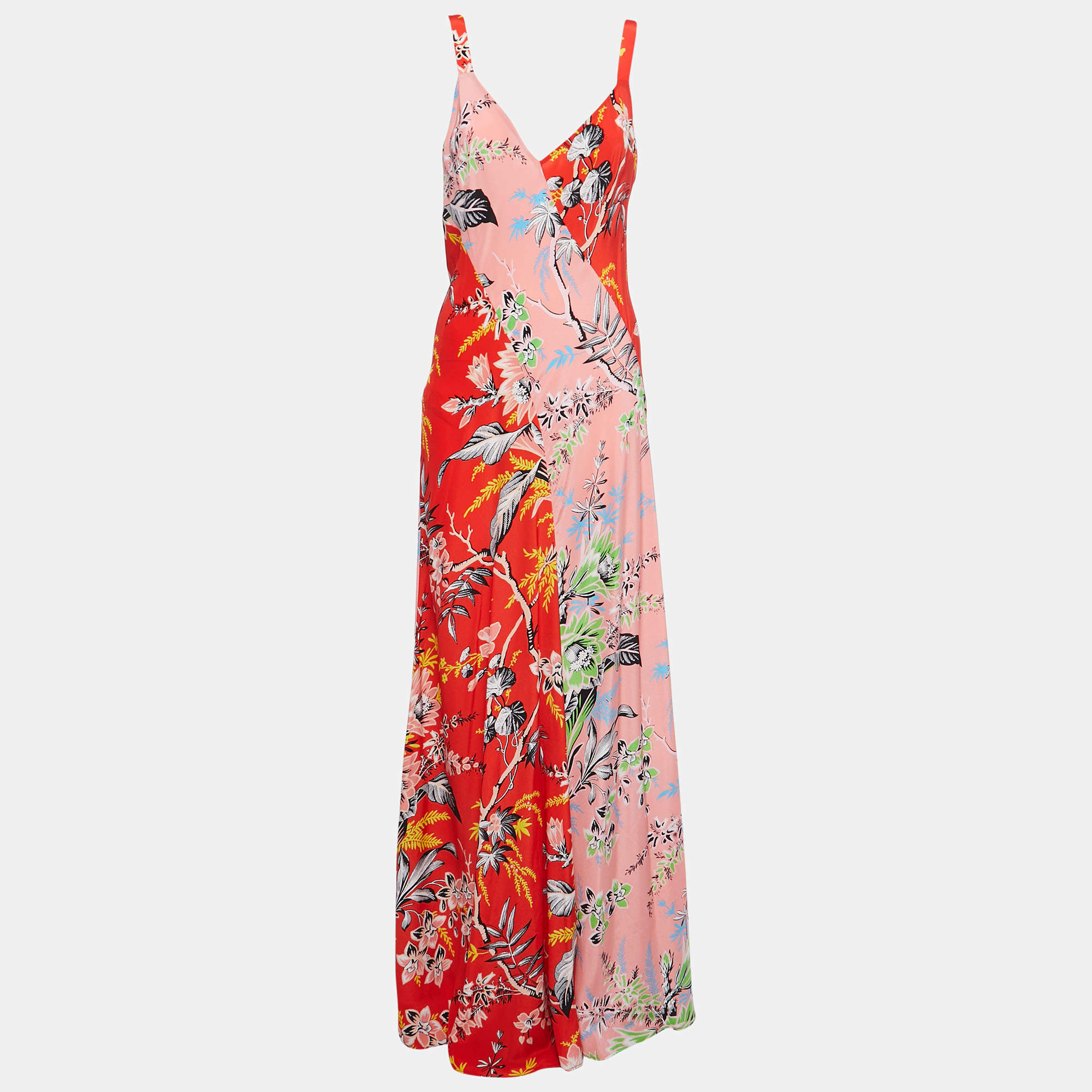 Pre Owned Diane Von Furstenberg Multicolor Floral Printed Silk Sleeveless Maxi Dress L