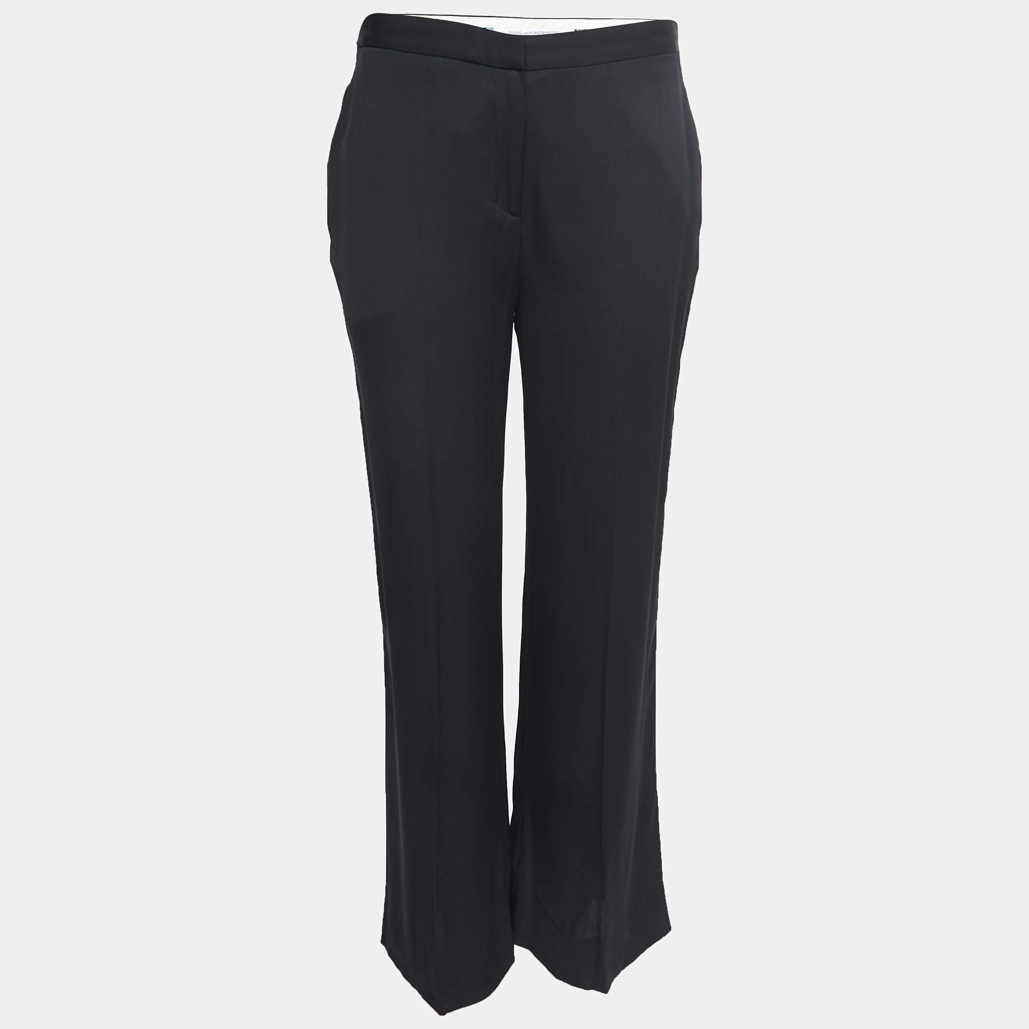 Pre Owned Diane Von Furstenberg Black Silk Wide Leg Pants S