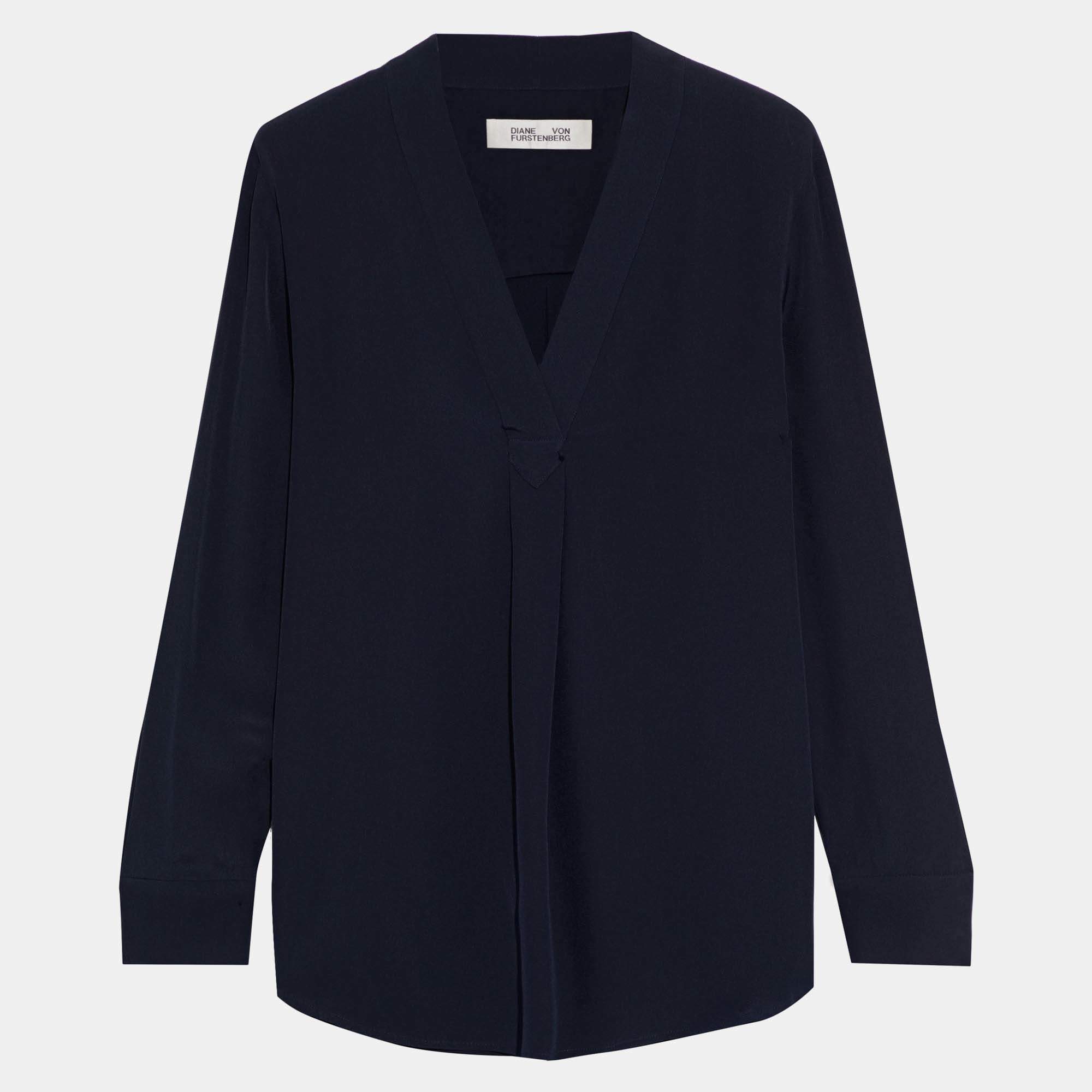 Pre Owned Diane Von Furstenberg Silk Long Sleeved Top S