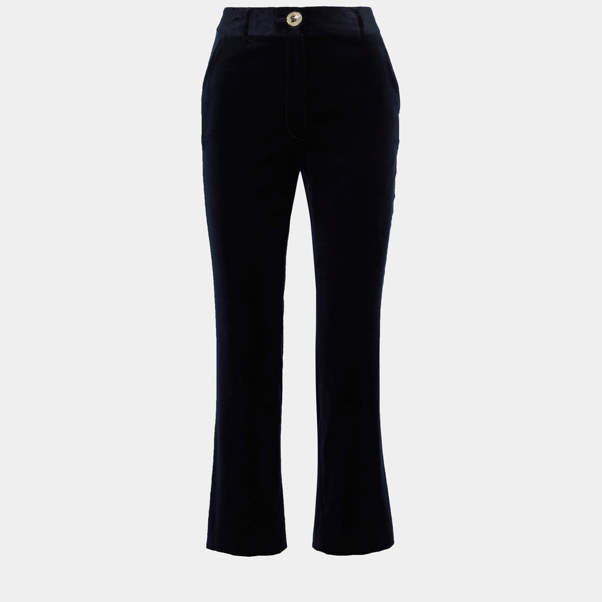 Pre Owned Diane Von Furstenberg Navy Blue Velvet Pants M (US 6)