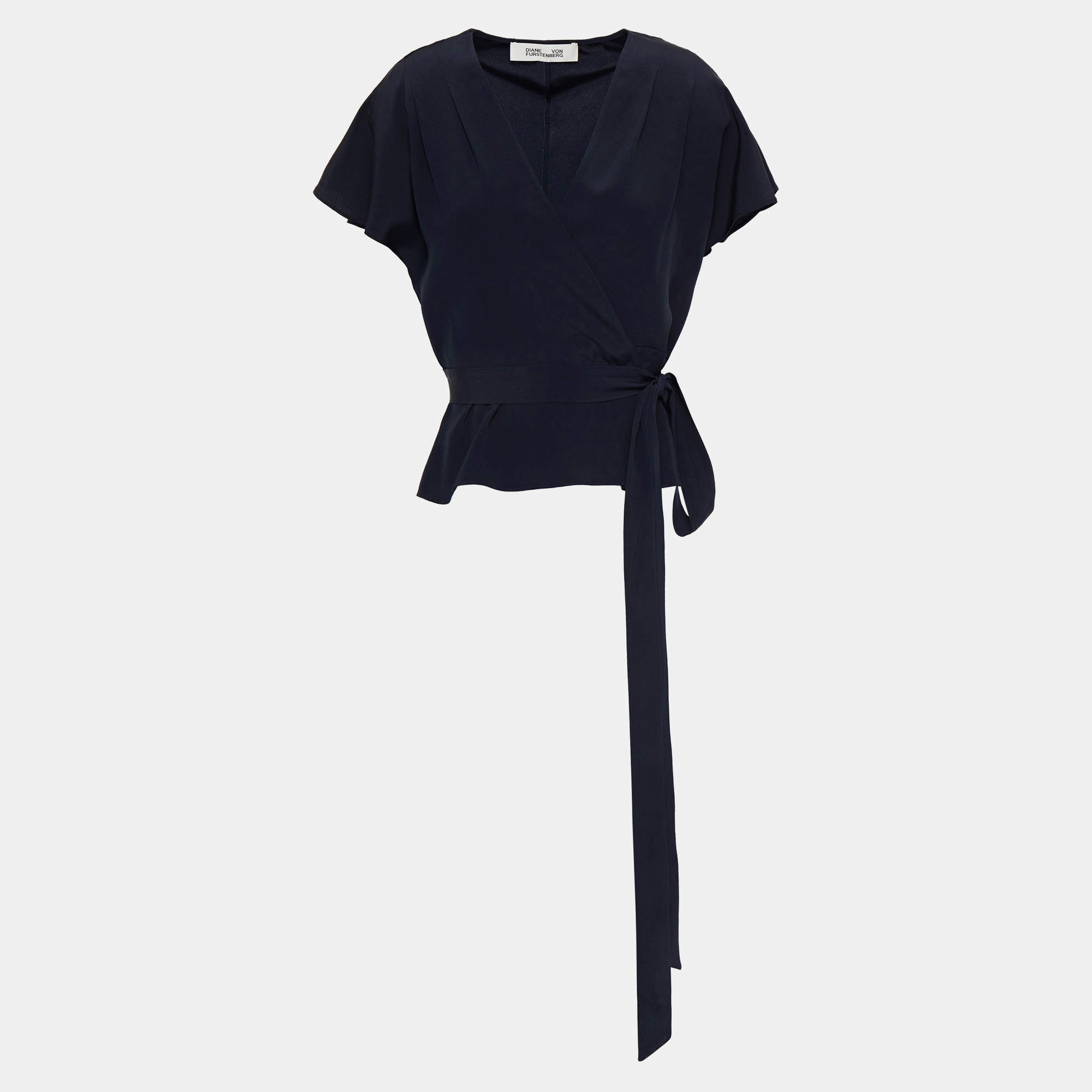 Pre Owned Diane Von Furstenberg Silk Short Sleeved Top XS