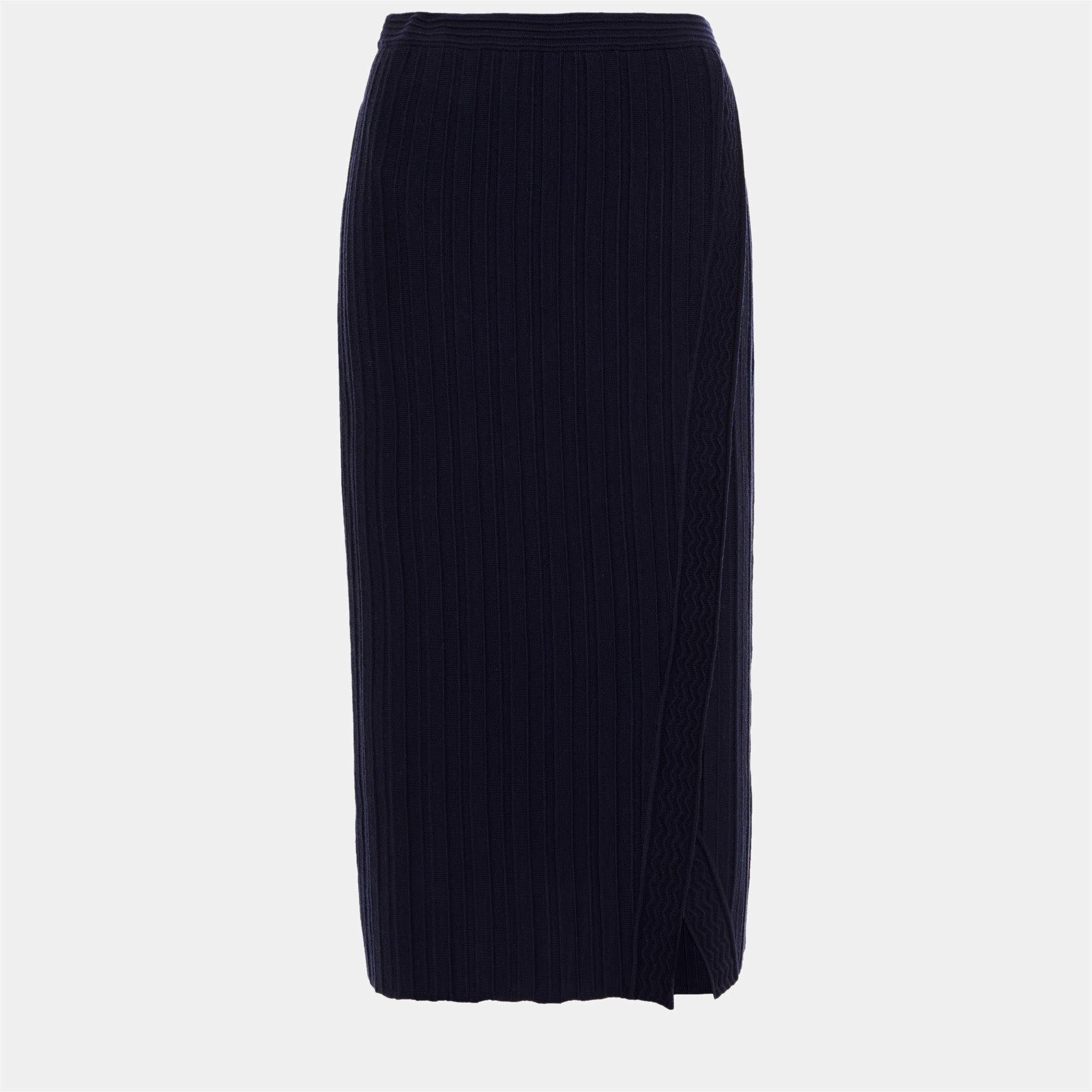 Pre Owned Diane Von Furstenberg Navy Blue Knit Midi Skirt S