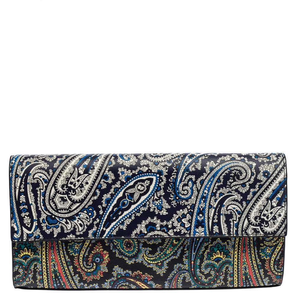 Pre Owned Diane Von Furstenberg Multicolor Paisley Print Leather Flap Clutch