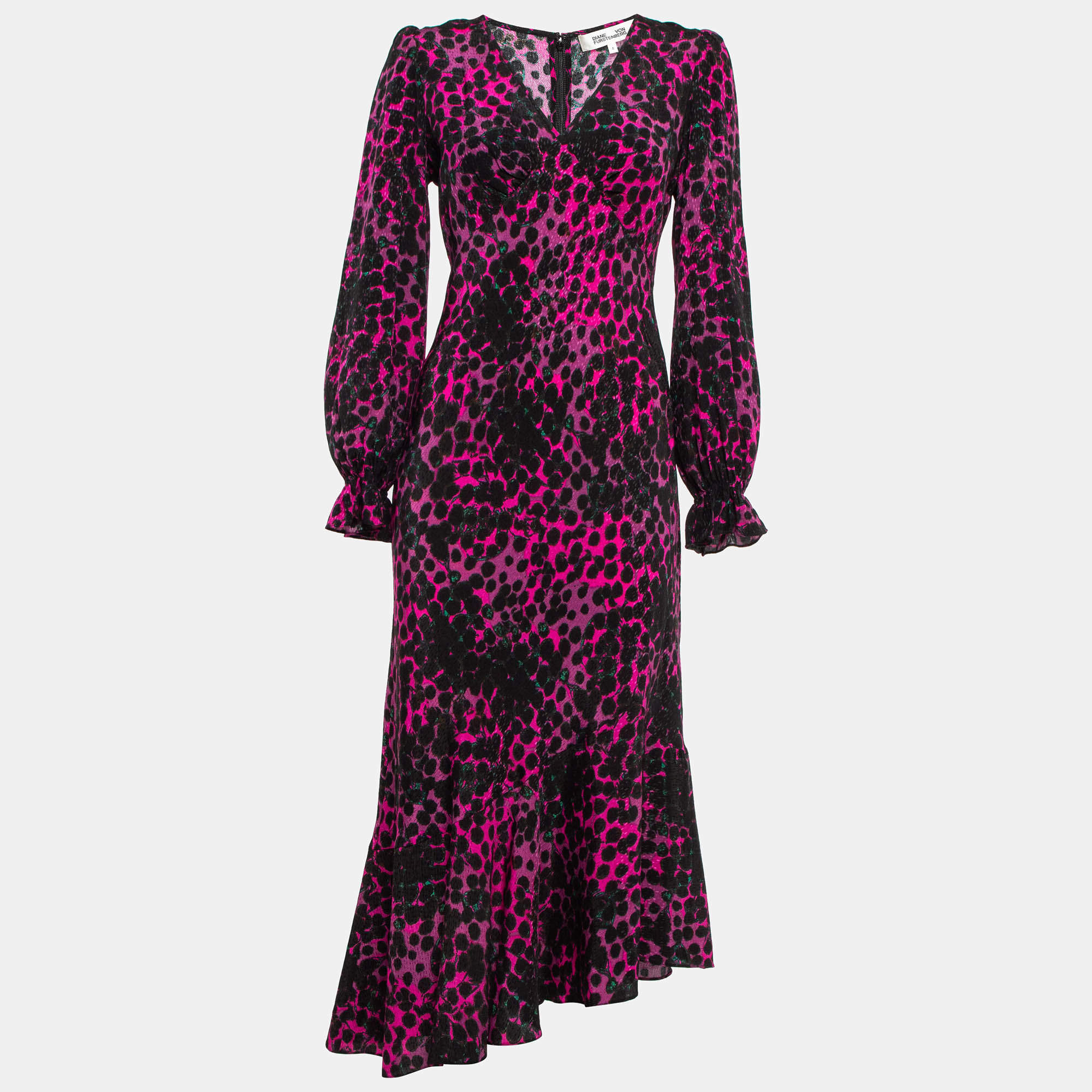 Pre Owned Diane Von Furstenberg Pink Printed Jacquard Manal Midi Dress S