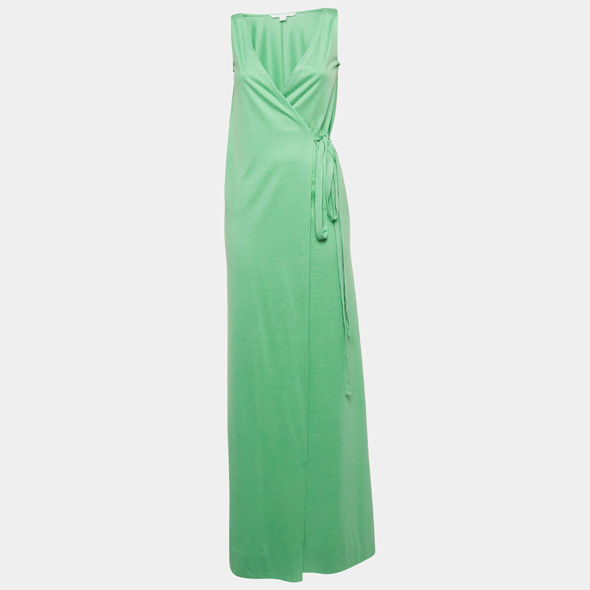 Pre Owned Diane Von Furstenberg Green Silk & Cotton Knit Wrap Dress XS