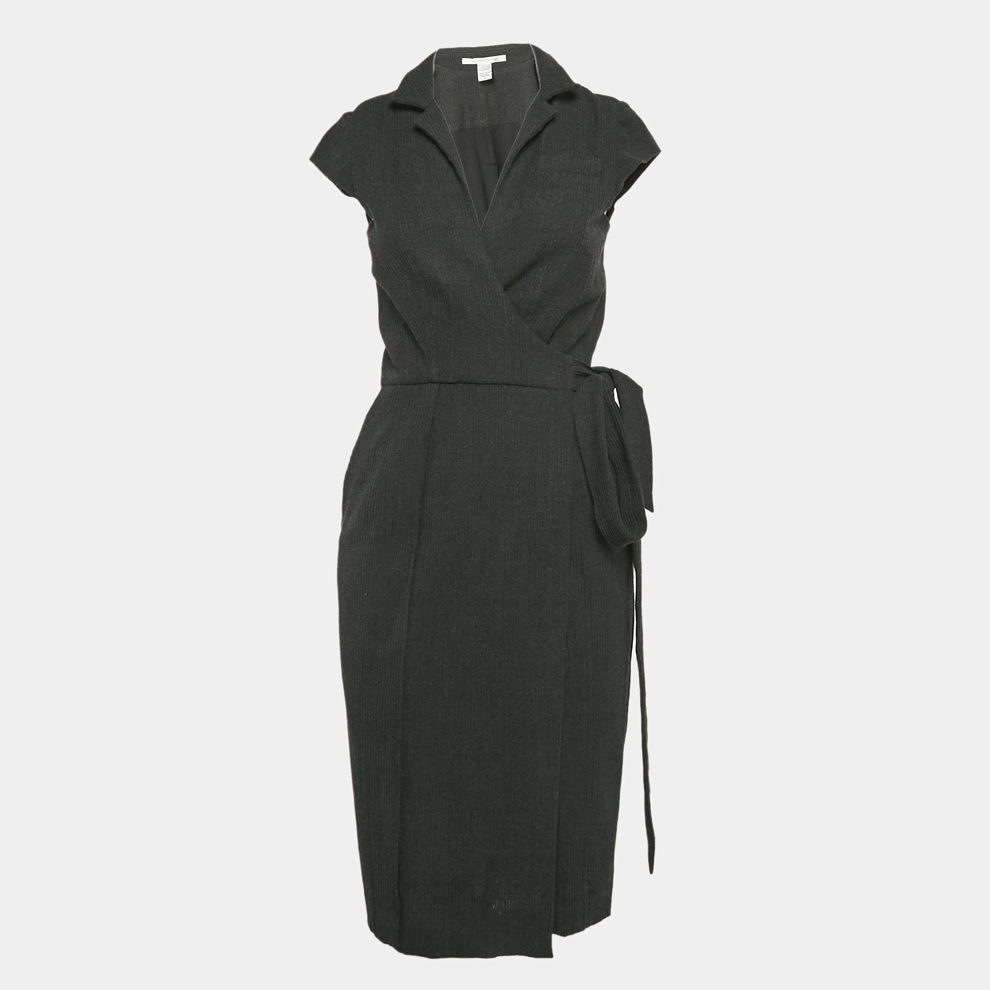 Pre Owned Diane Von Furstenberg Dark Grey Worsted Wool Griffith Wrap Dress M