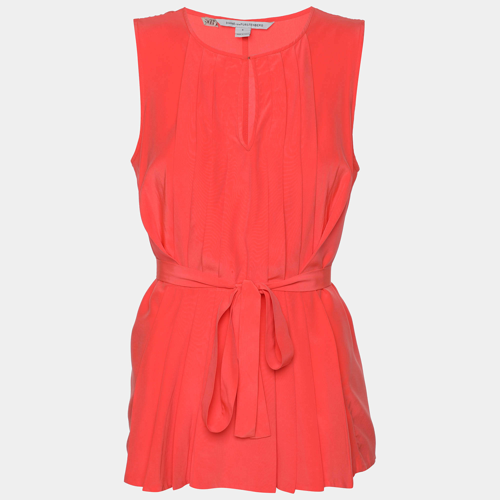 Pre Owned Diane Von Furstenberg Neon Orange Silk Belgin Sleeveless Top S