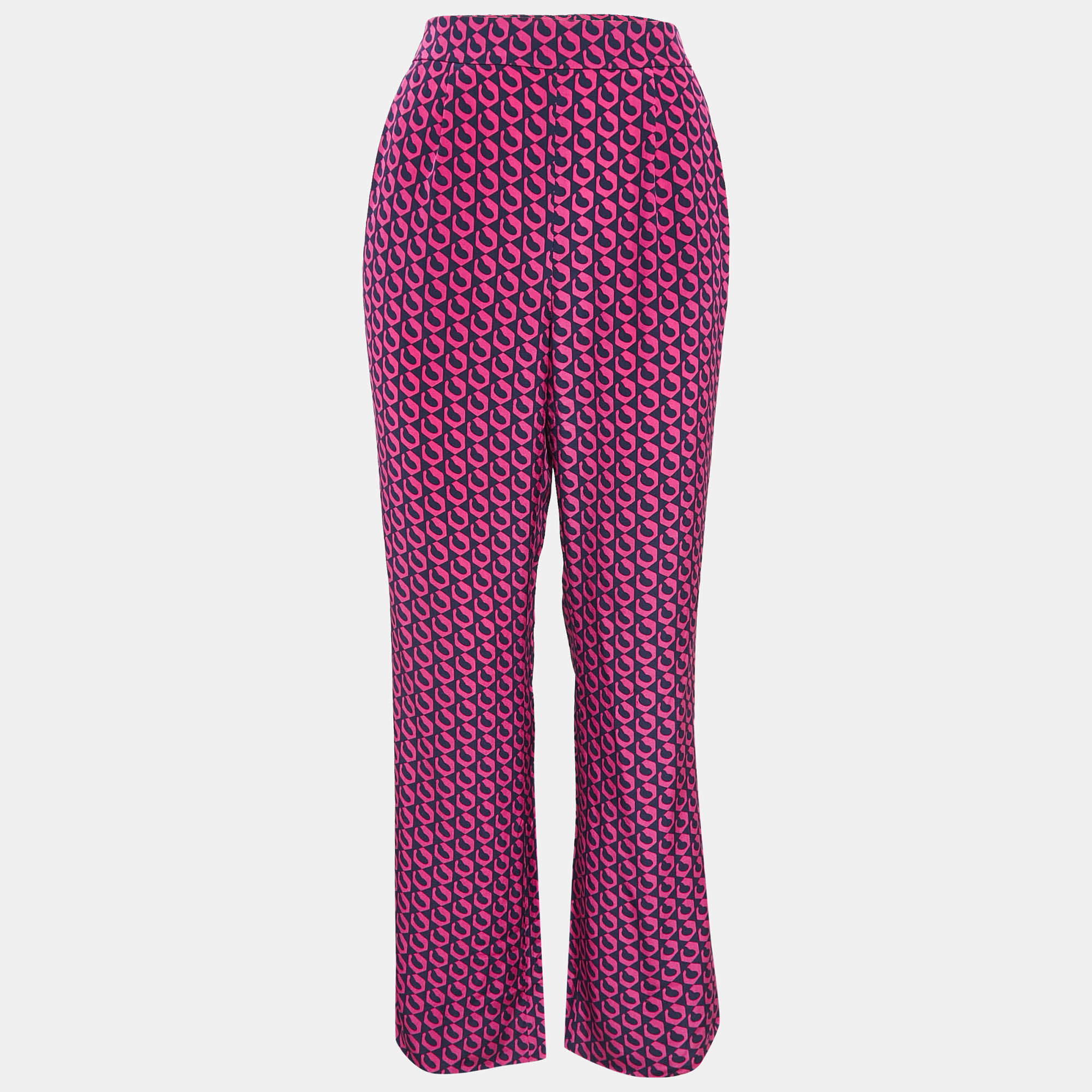 Pre Owned Diane Von Furstenberg Pink/Blue Printed Silk Petunia Pants M