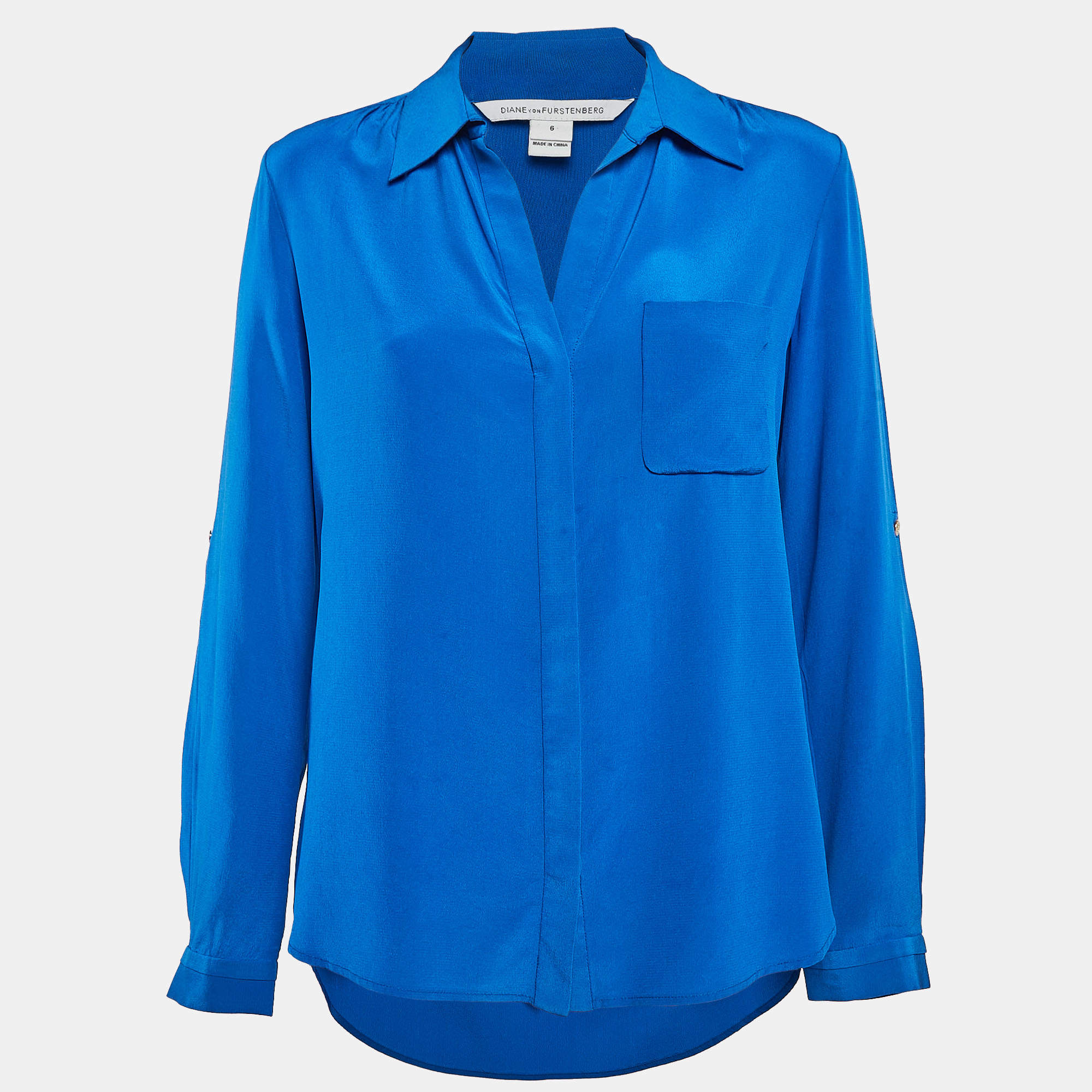 Pre Owned Diane Von Furstenberg Blue Silk Lorelei Shirt M