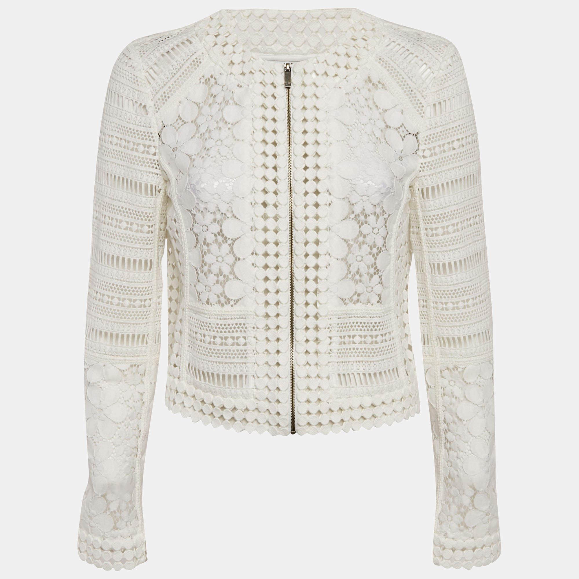 Diane Von Furstenberg White Guipure Lace Arlette Jacket M