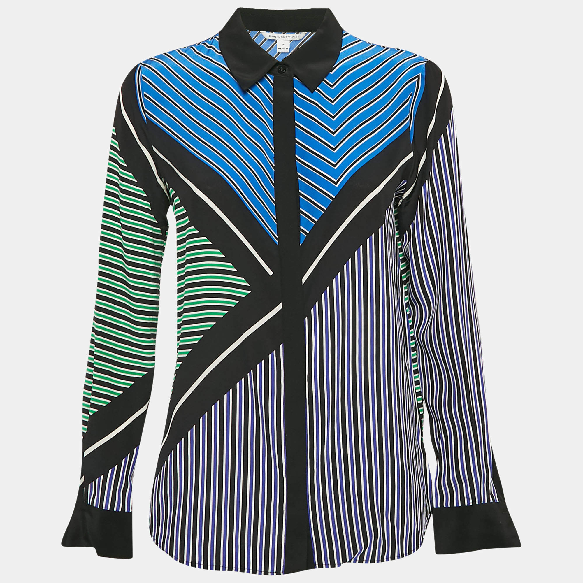 Pre Owned Diane Von Furstenberg Multicolor Striped Silk Valentina Shirt M