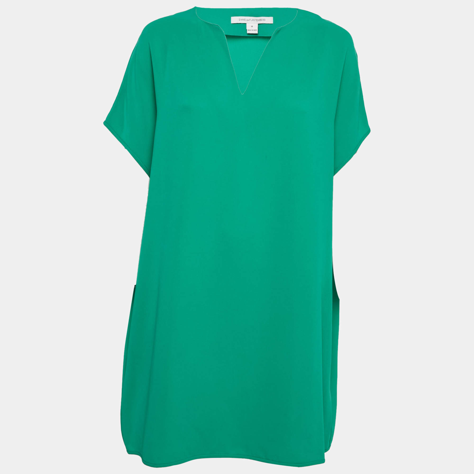 Pre Owned Diane Von Furstenberg Green Crepe Kora Tunic Shift Dress M