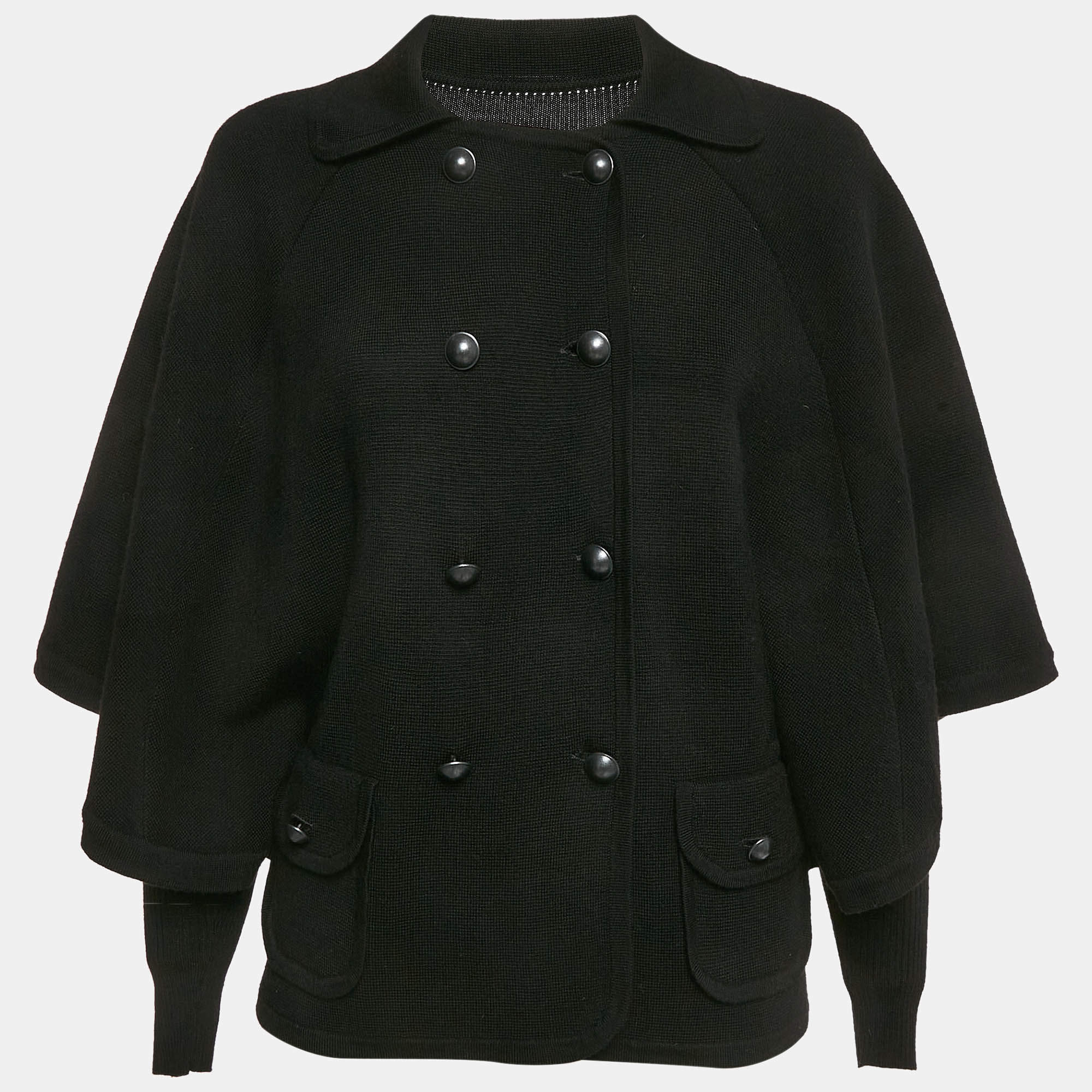 Diane Von Furstenberg Black Wool Abbe Cardigan Cape S