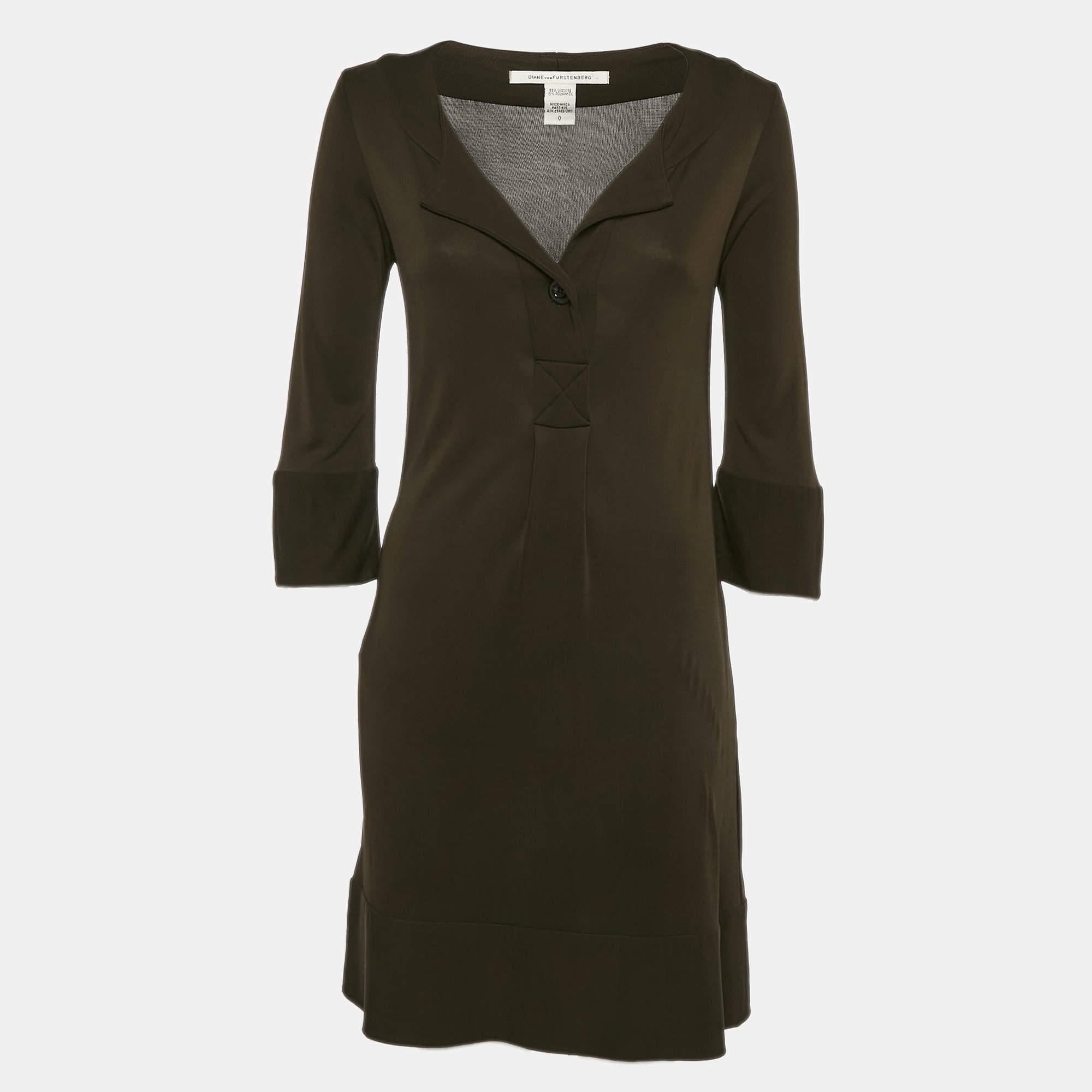 Pre Owned Diane Von Furstenberg Brown Stretch Knit T-Shirt Dress XS