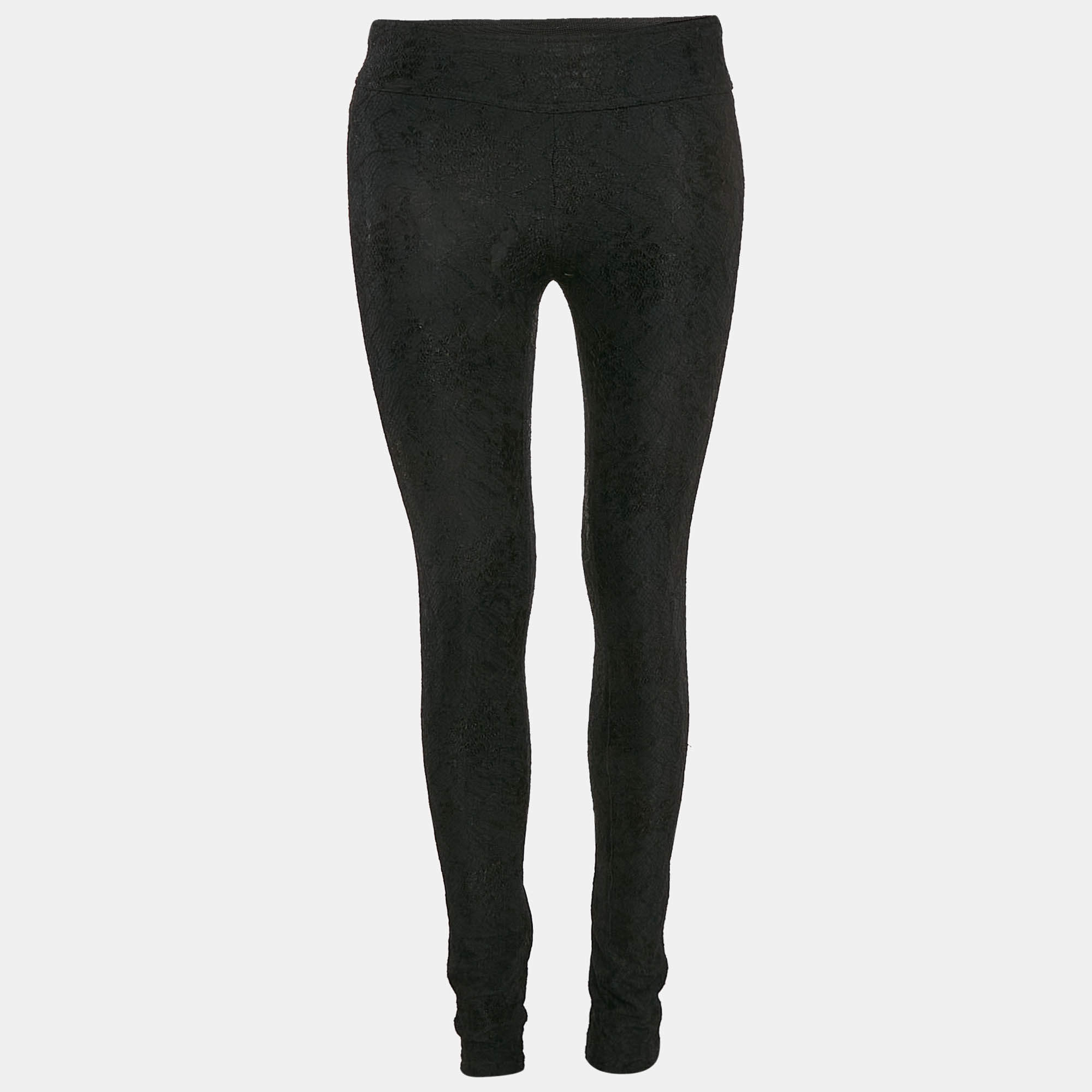 Pre Owned Diane Von Furstenberg Black Lace Skinny Pants XS