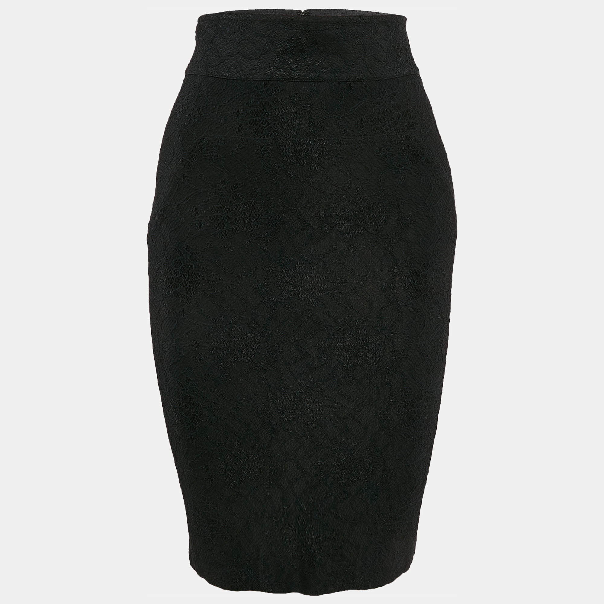 Pre Owned Diane Von Furstenberg Black Stretch Lace Pencil Skirt XS