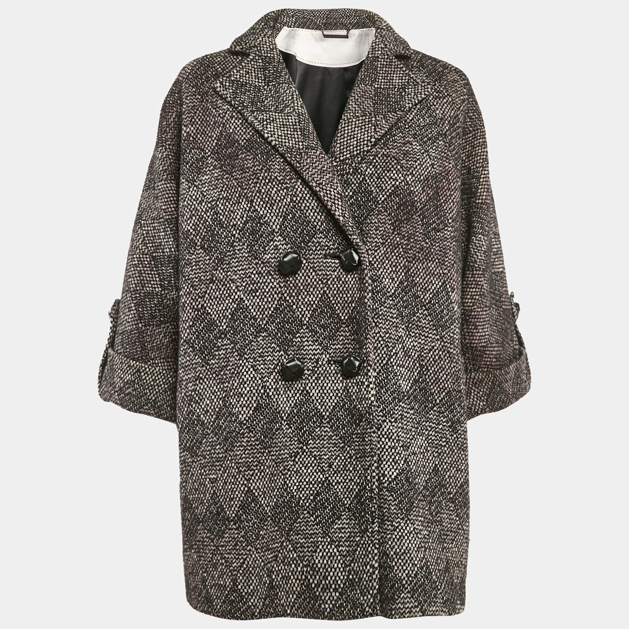 Diane Von Furstenberg Grey Patterned Wool Blend Bubby Patch Coat M