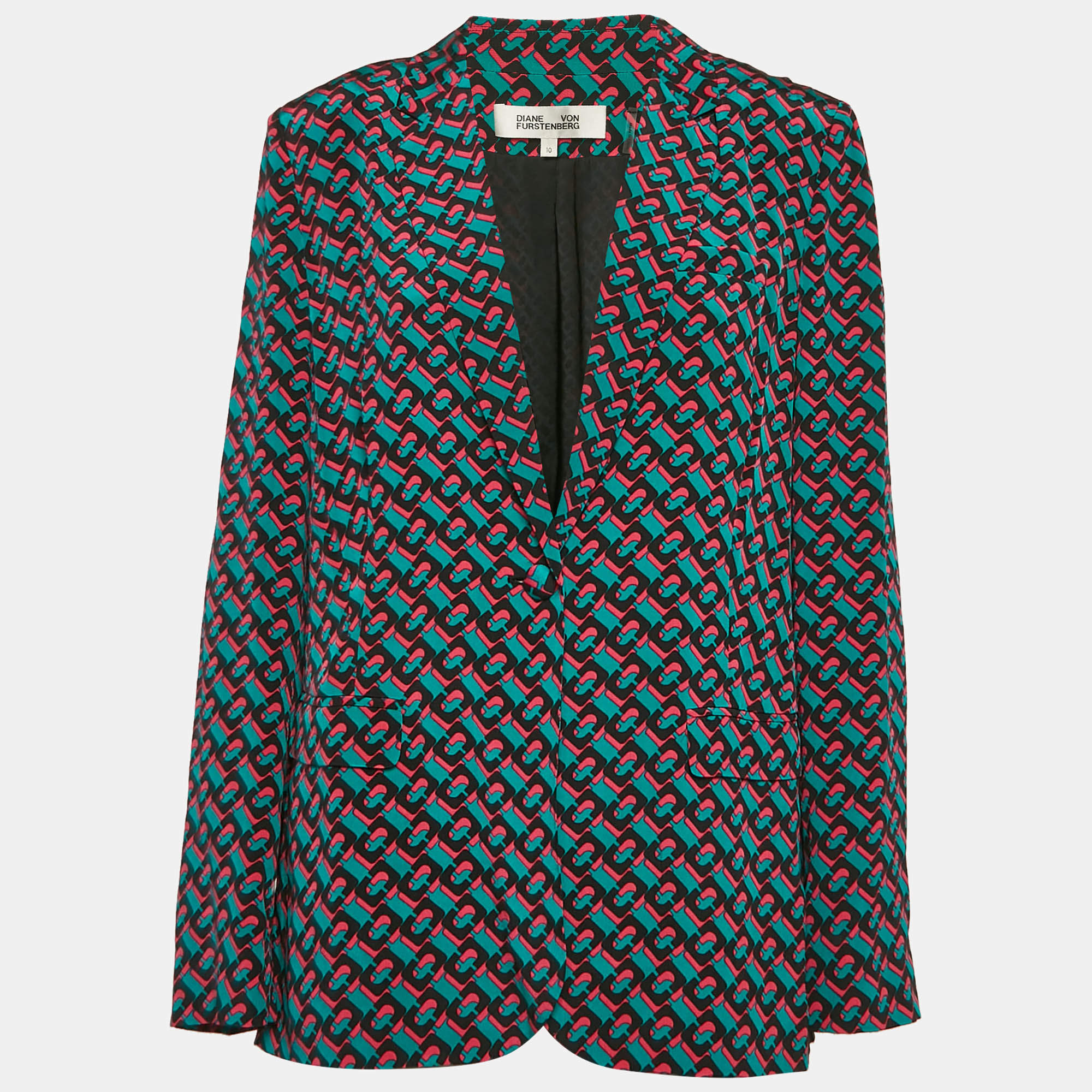 Pre Owned Diane Von Furstenberg Multicolor Printed Silk Blazer L