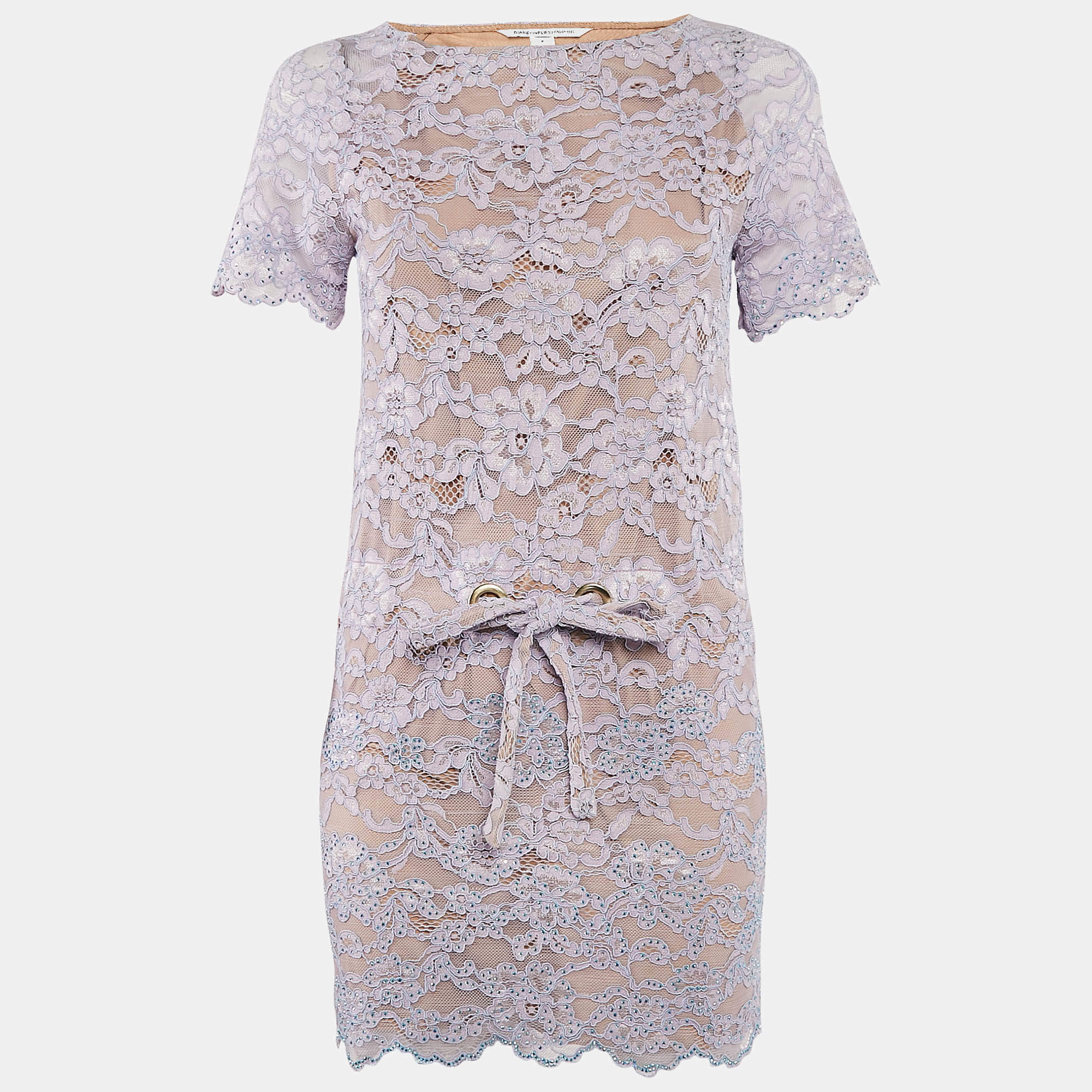 Diane Von Furstenberg Purple Embellished Lace Amal Mini Dress S