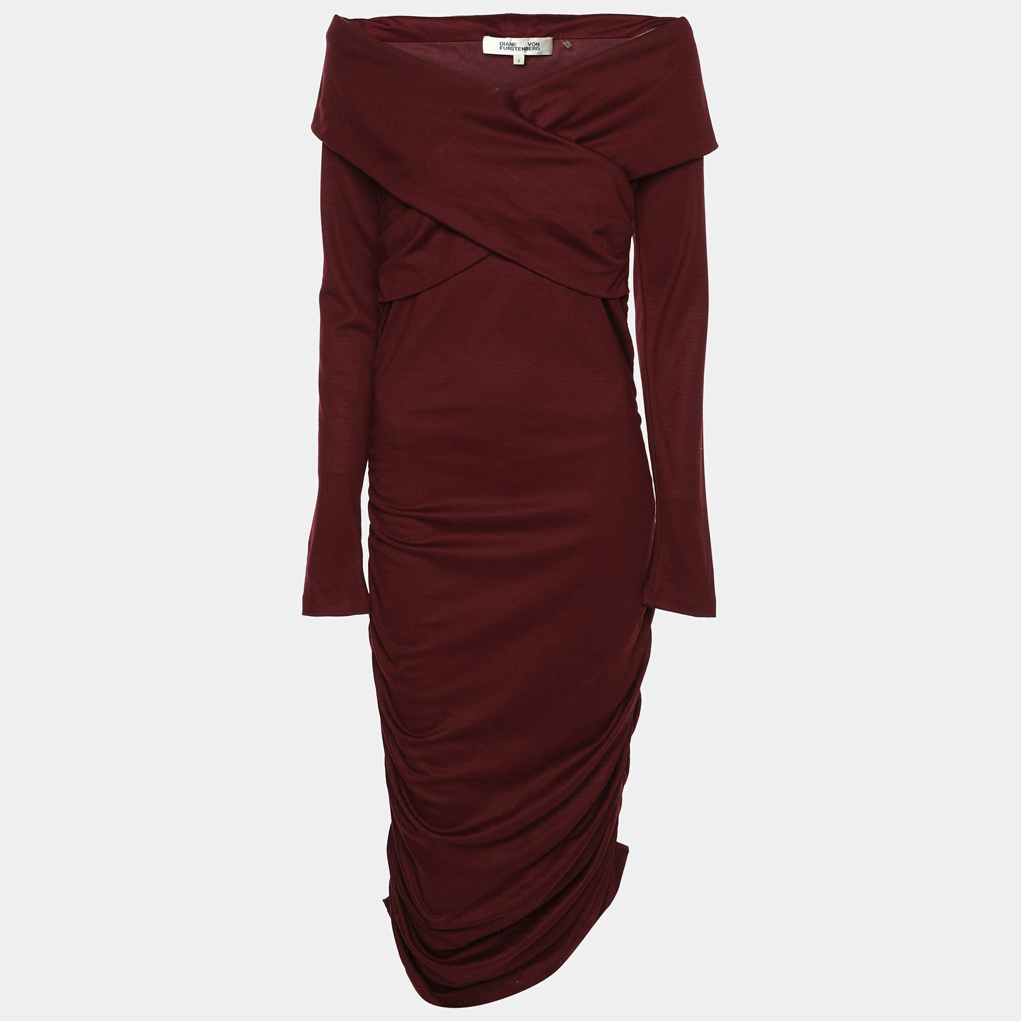 Pre Owned Diane Von Furstenberg Burgundy Wool Blend Bodycon Dress M