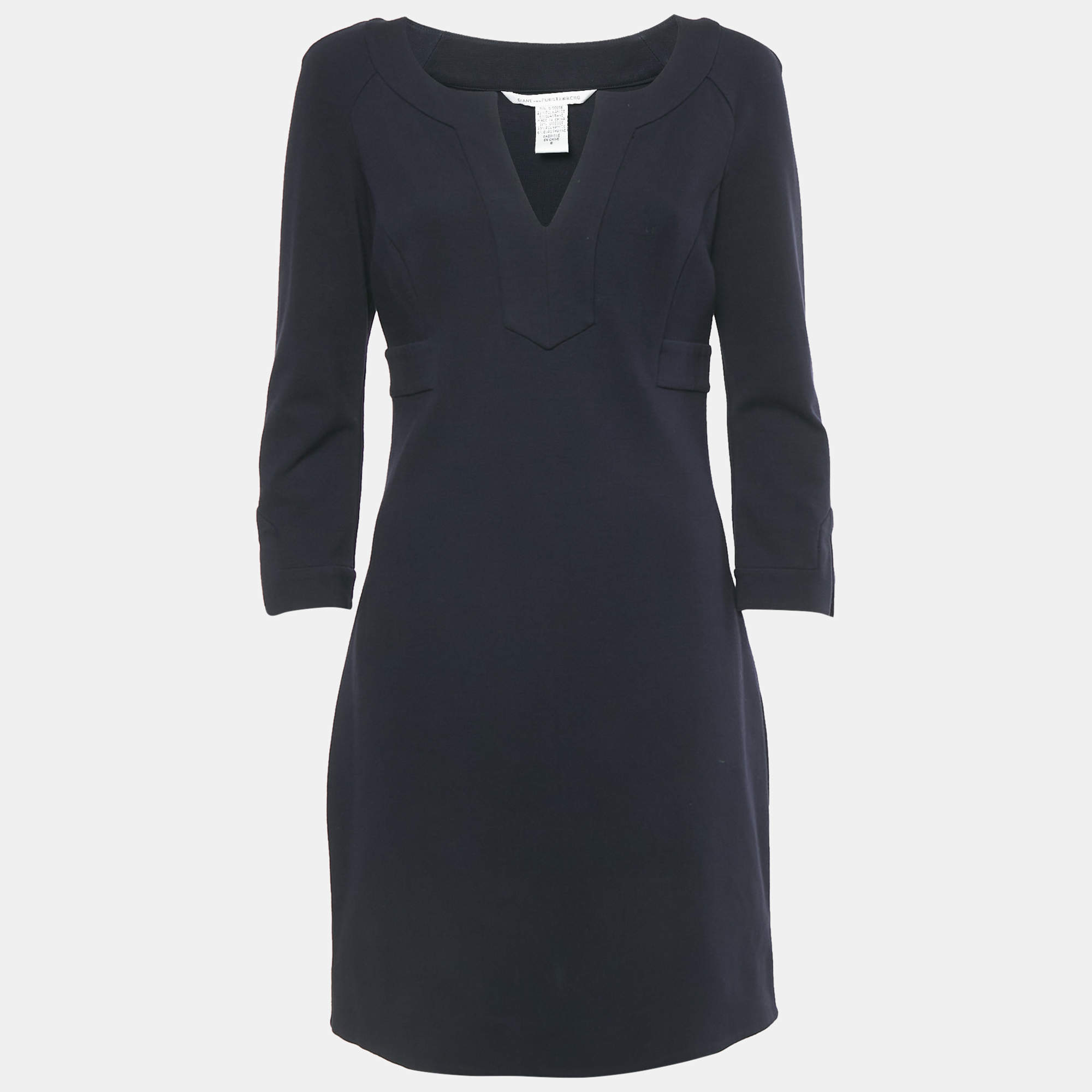 Pre Owned Diane Von Furstenberg Navy Blue Jersey Long Sleeve Indy Mini Dress M