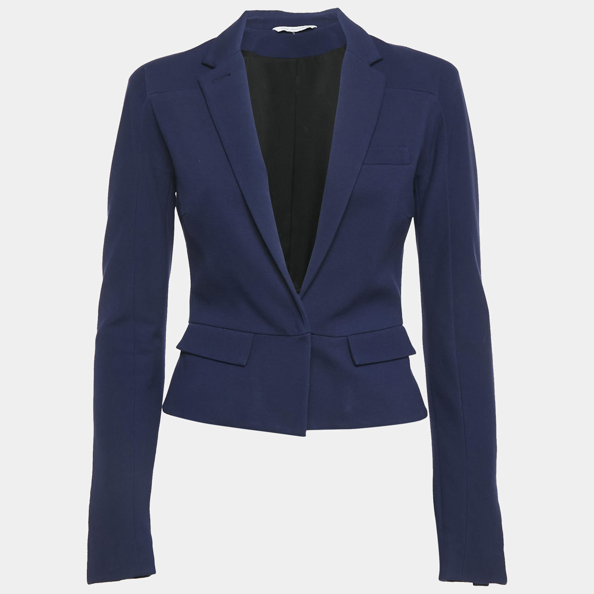 Pre Owned Diane Von Furstenberg Blue Knit Single Breasted Reiko Blazer M