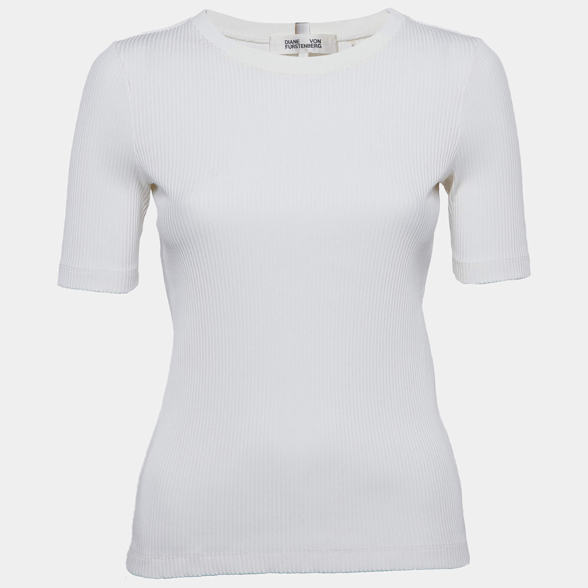 Diane Von Furstenberg White Rib Knit T-Shirt S