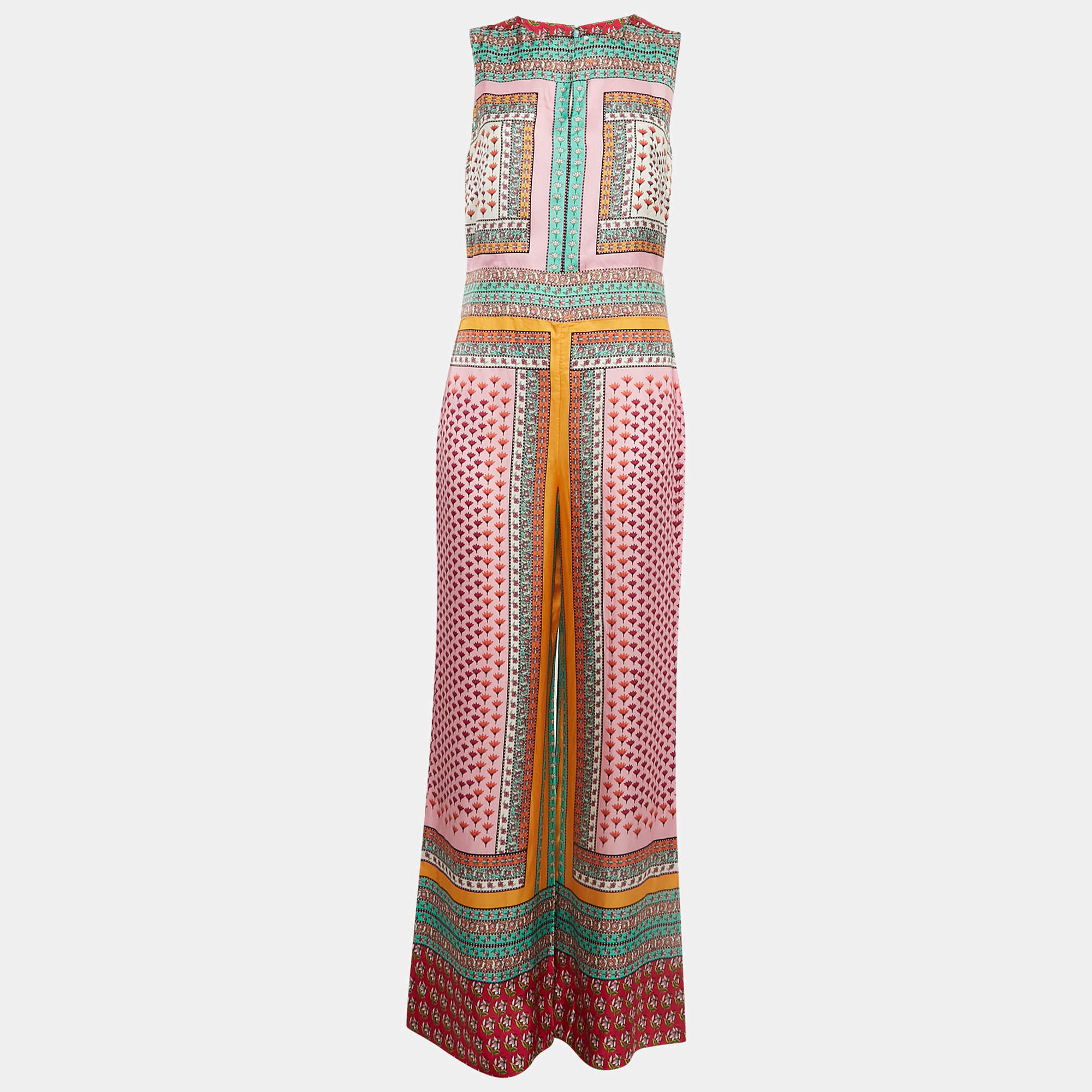 Diane Von Furstenberg Pink/Blue Floral Print Silk Jalessa Jumpsuit M