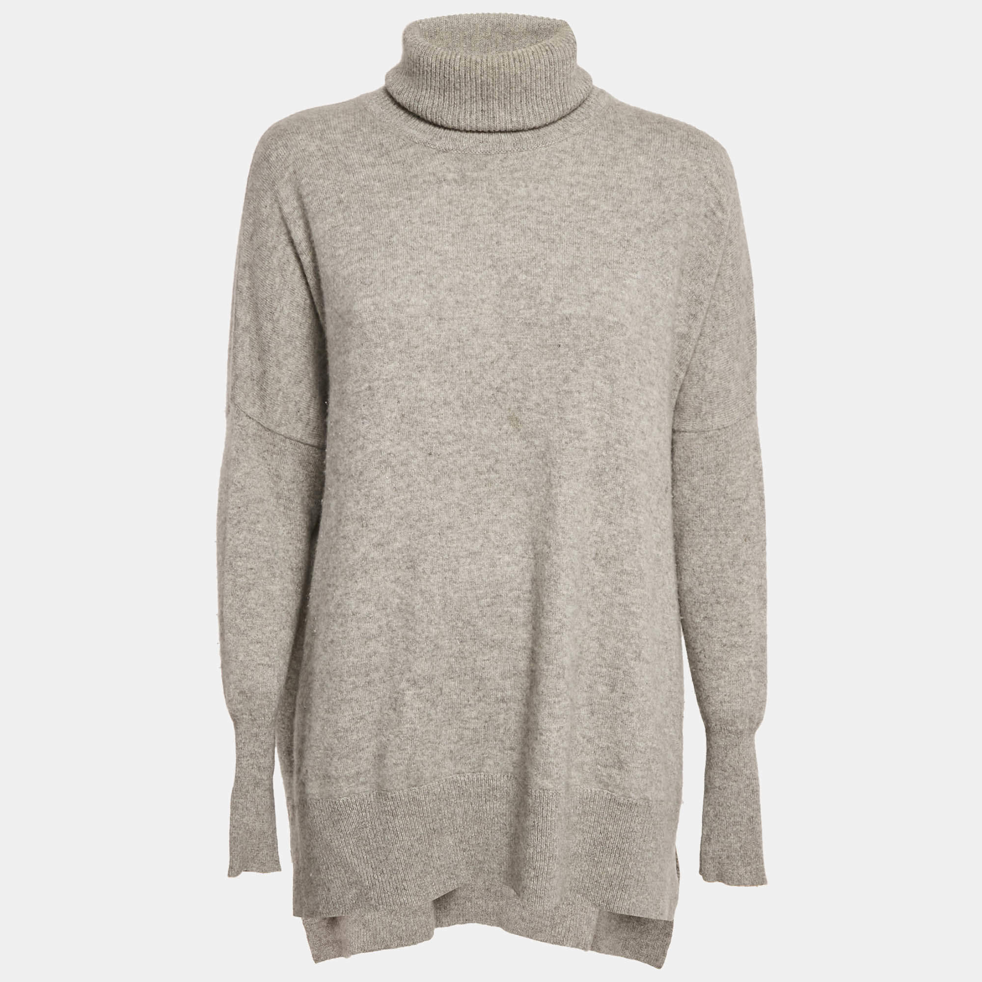 Pre Owned Diane Von Furstenberg Grey Cashmere Turtle Neck Sweater M/L