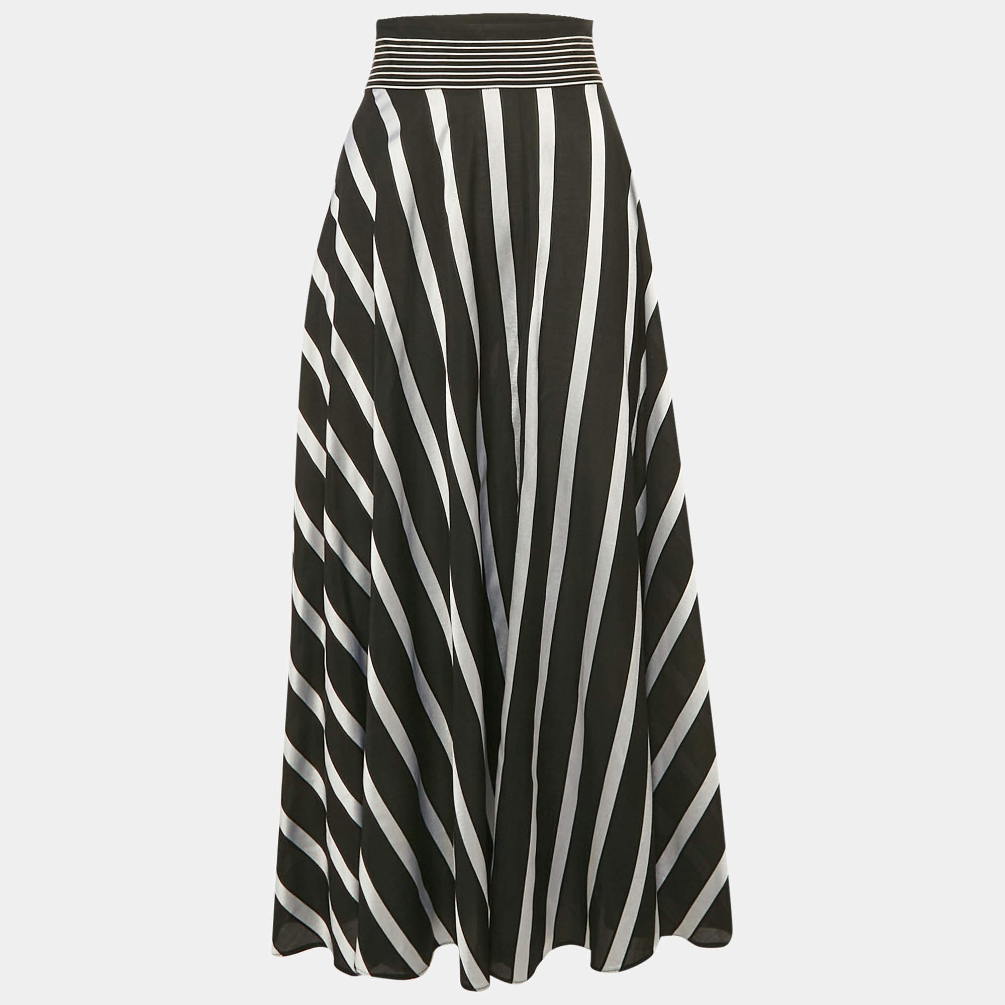 Diane Von Furstenberg Black Striped Jacquard Crepe Maxi Skirt L