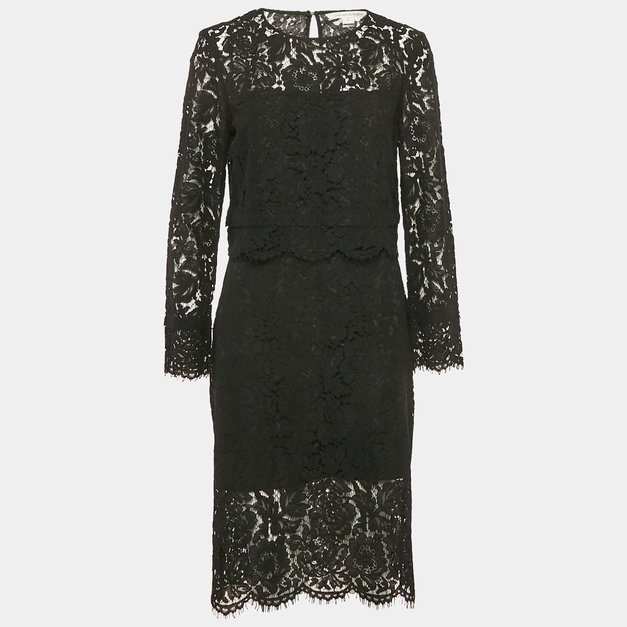 Diane Von Furstenberg Black Lace Yeva Top and Skirt Set L