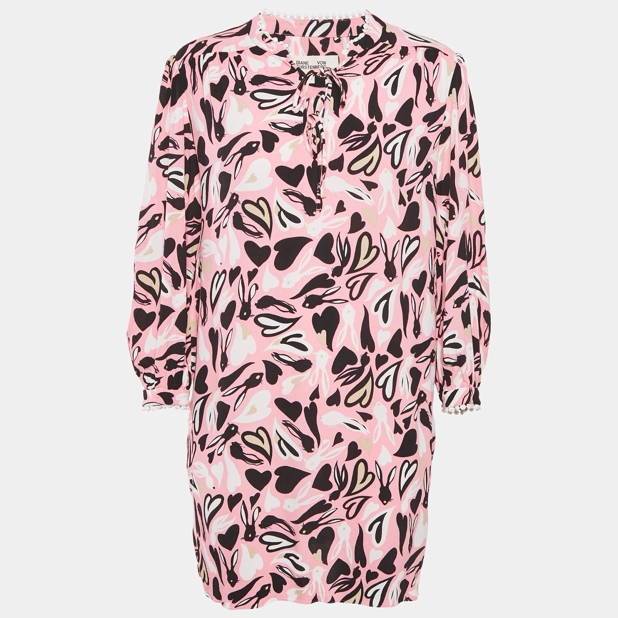 Diane Von Furstenberg Pink Printed Crepe Mini Dress M