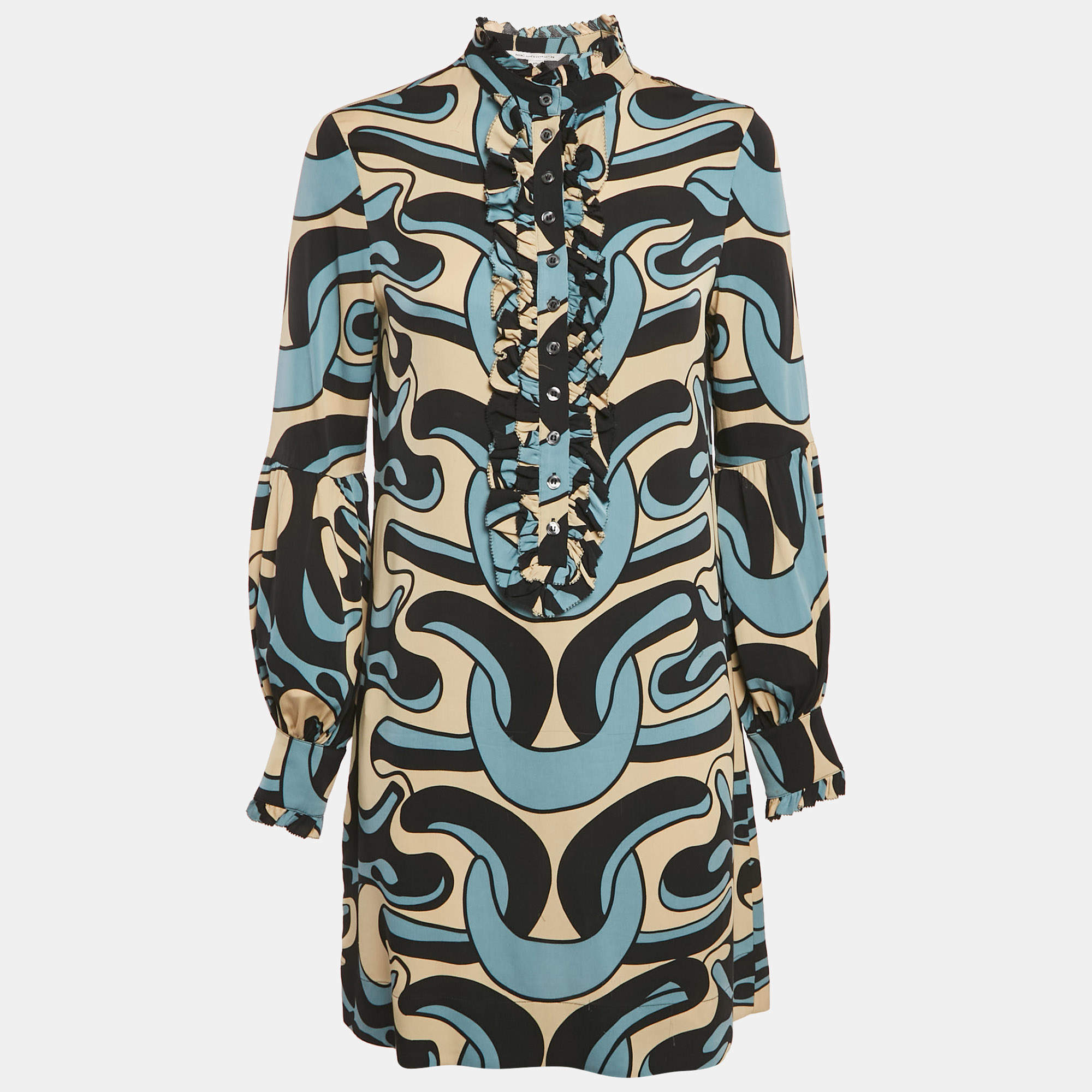 Pre Owned Diane Von Furstenberg Multicolor Printed Silk Shift Dress M