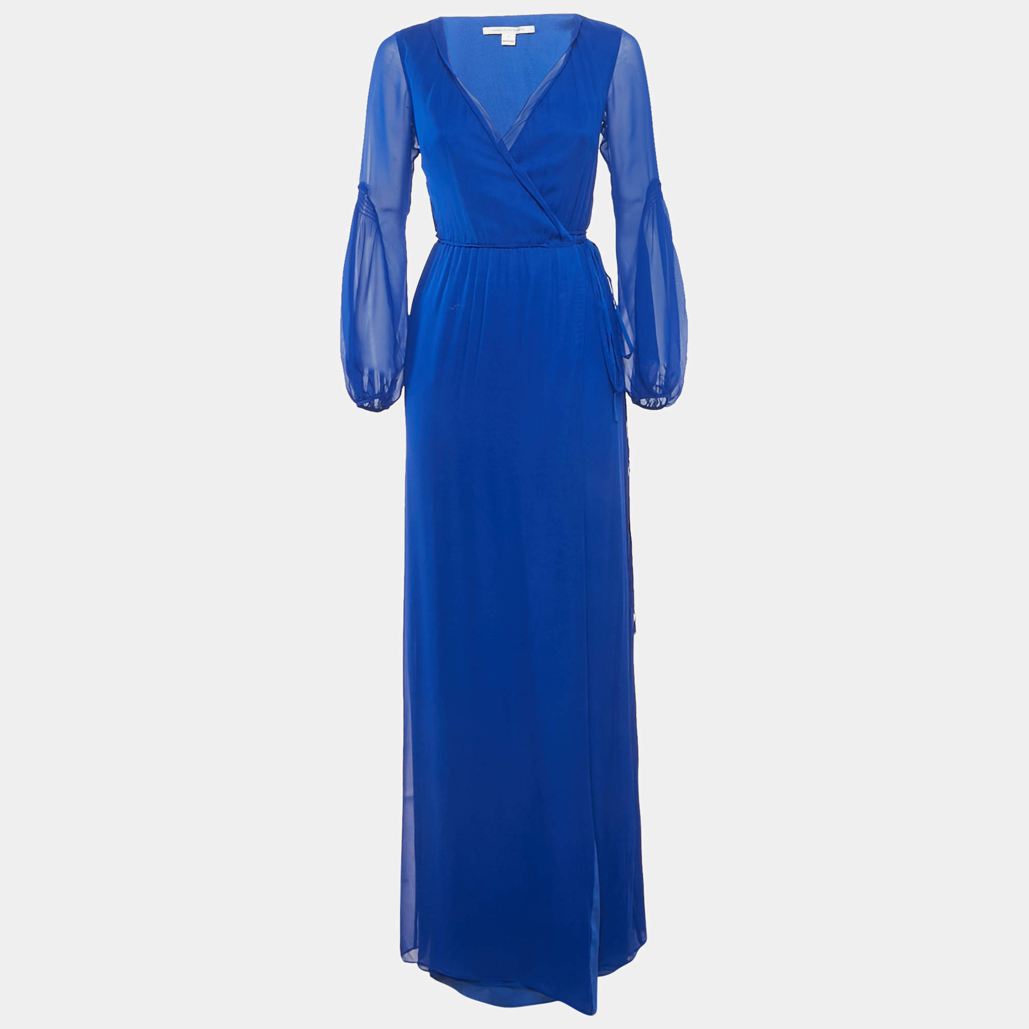 Pre Owned Diane Von Furstenberg Blue Silk Catroux Wrap Dress S