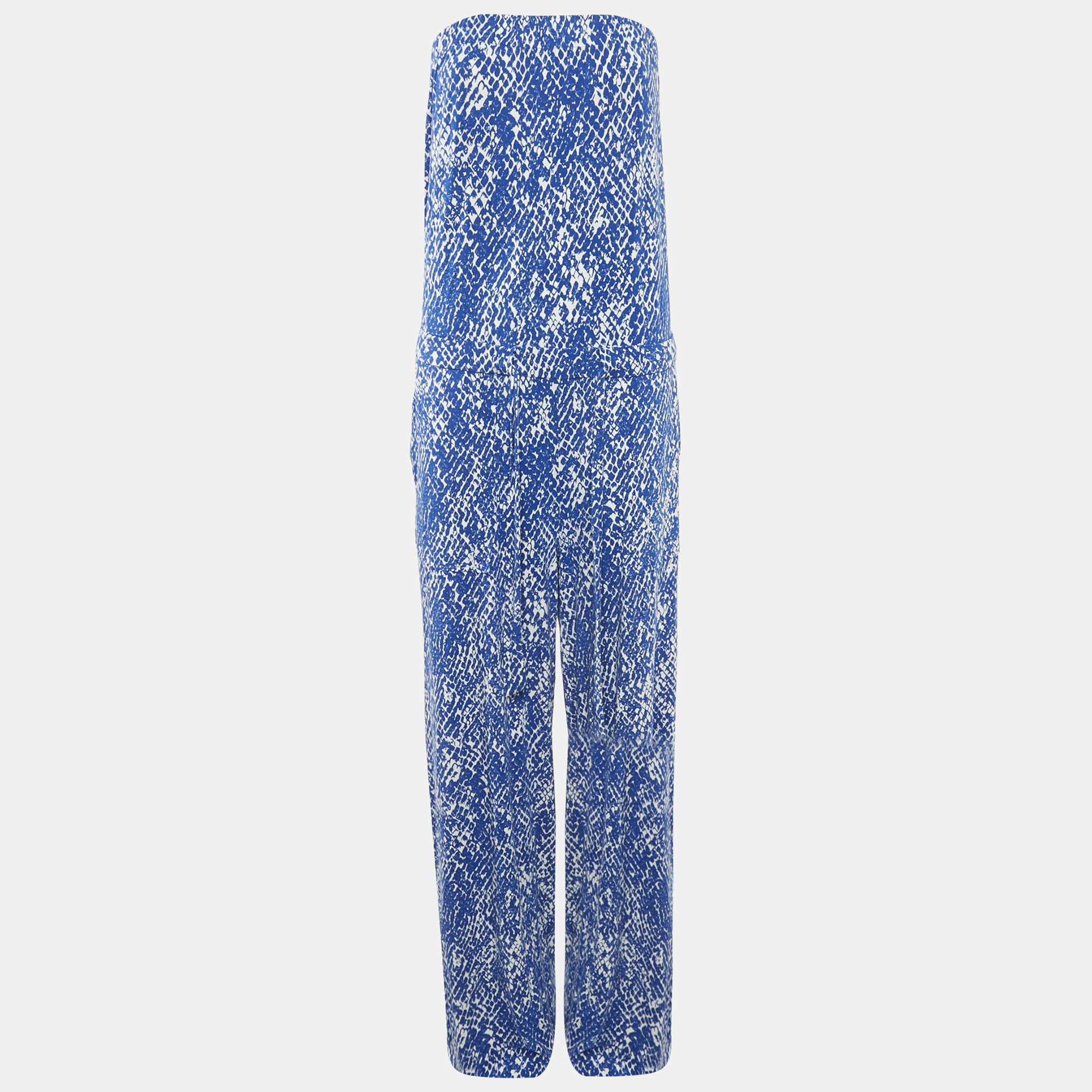 Diane Von Furstenberg Blue Printed Off-Shoulder Jumpsuit XL