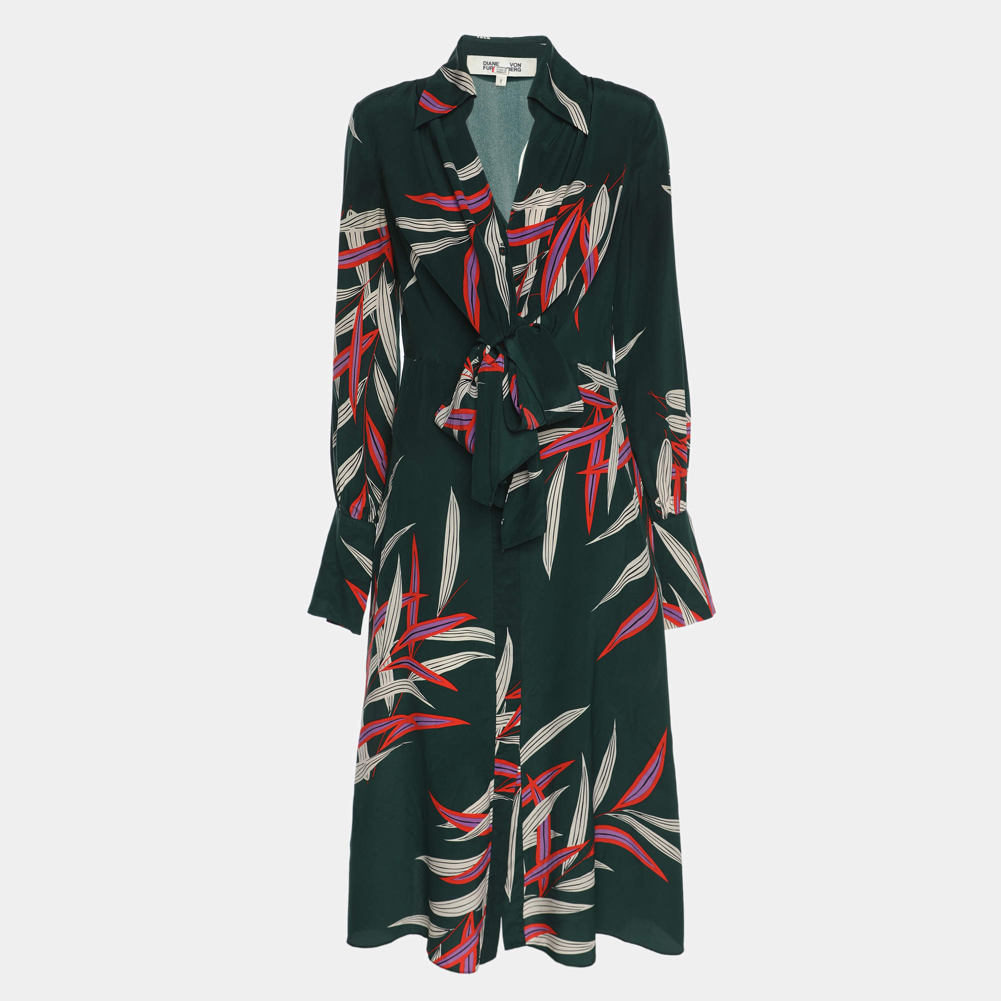 Diane Von Furstenberg Green Printed Silk Dress S