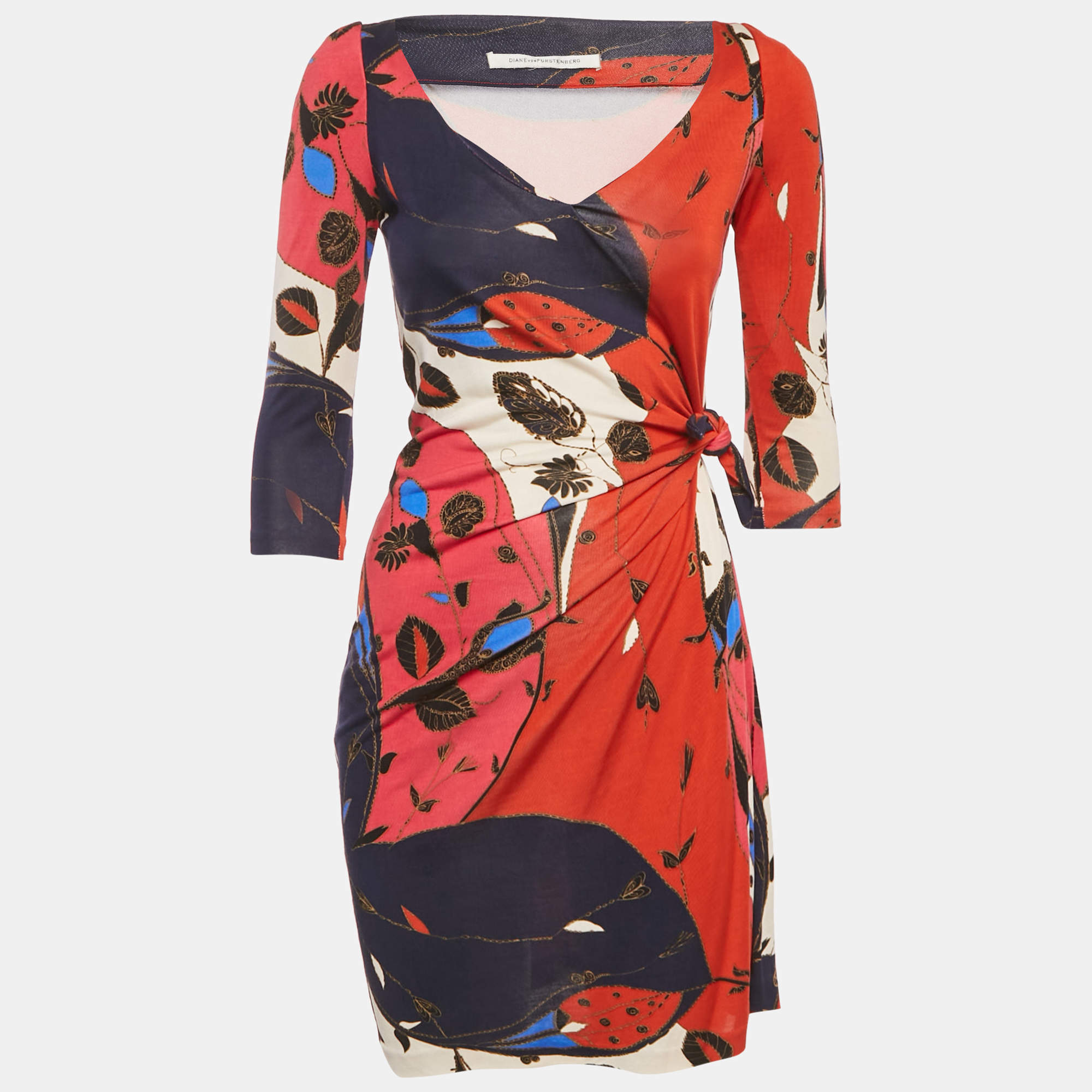 Pre Owned Diane Von Furstenberg Multicolor Printed Jersey Mini Dress M