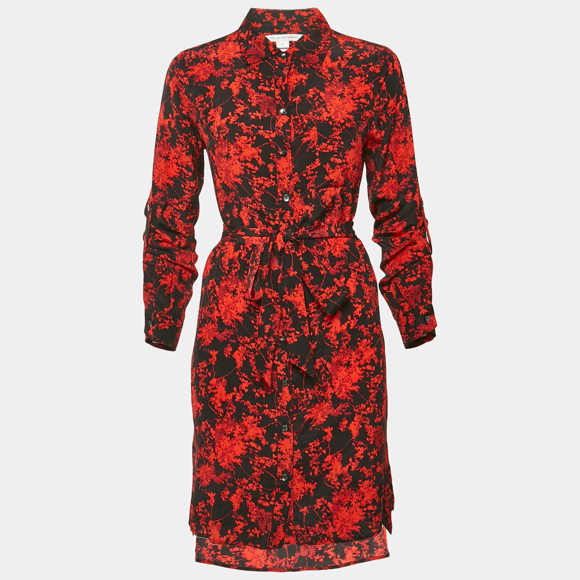 Pre Owned Diane Von Furstenberg Black/Red Printed Silk Prita Dress M