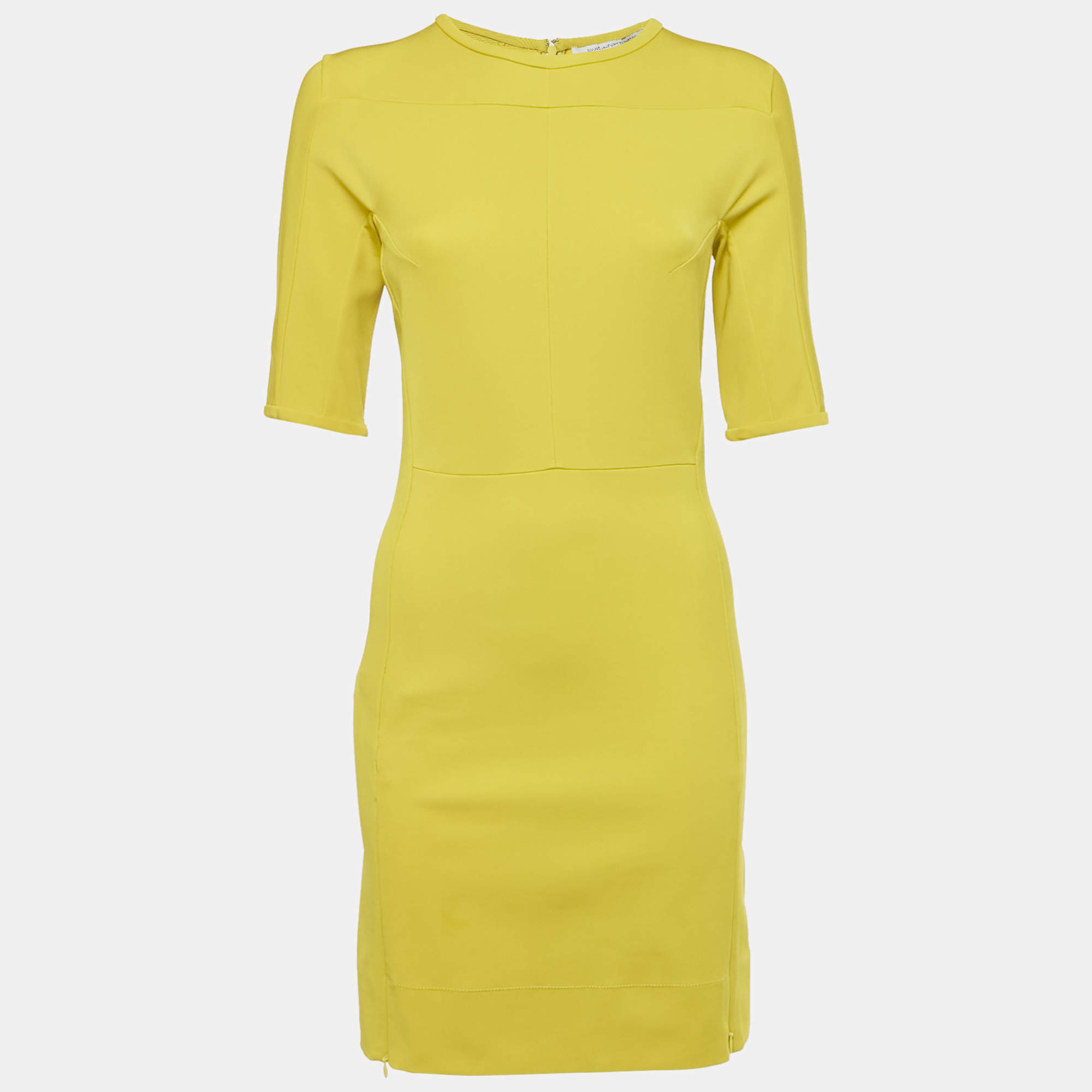 Pre Owned Diane Von Furstenberg Acid Yellow Jersey Oka Sheath Dress M