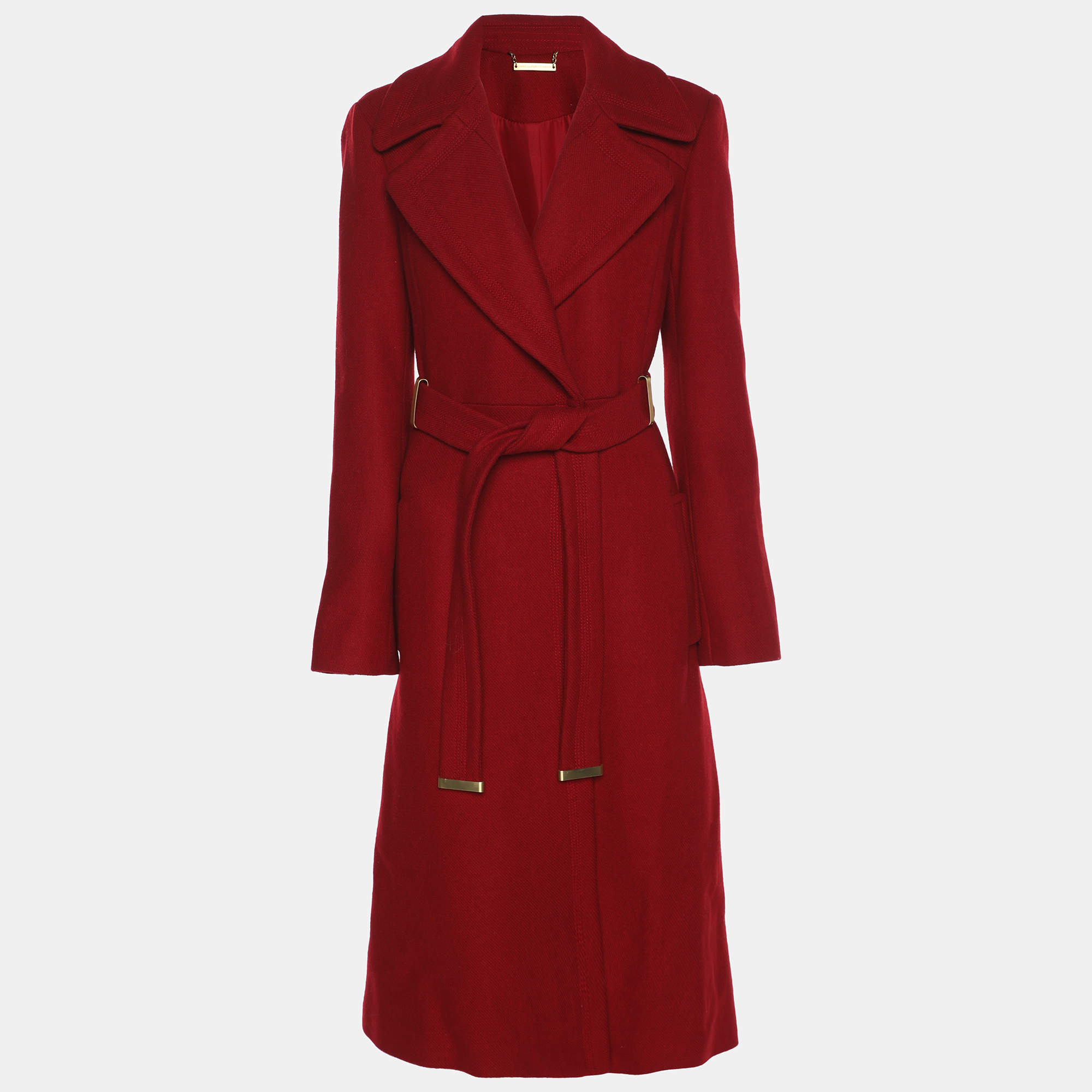 Pre Owned Diane von Furstenberg Red Wool Belted Overcoat S