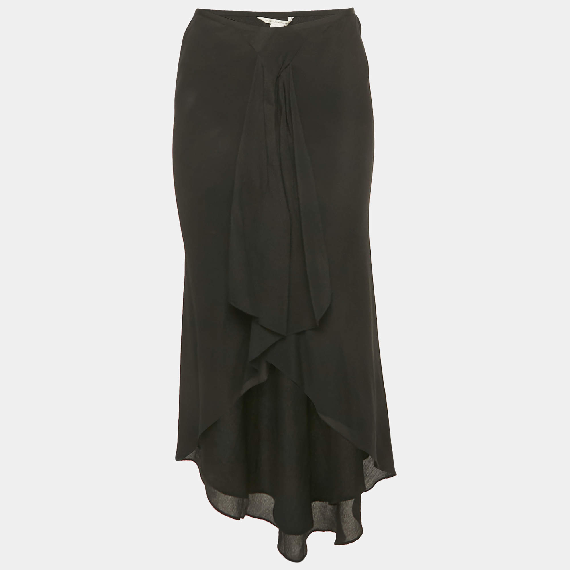 Pre Owned Diane Von Furstenberg Blue Silk Ruffled Asymmetric Skirt M