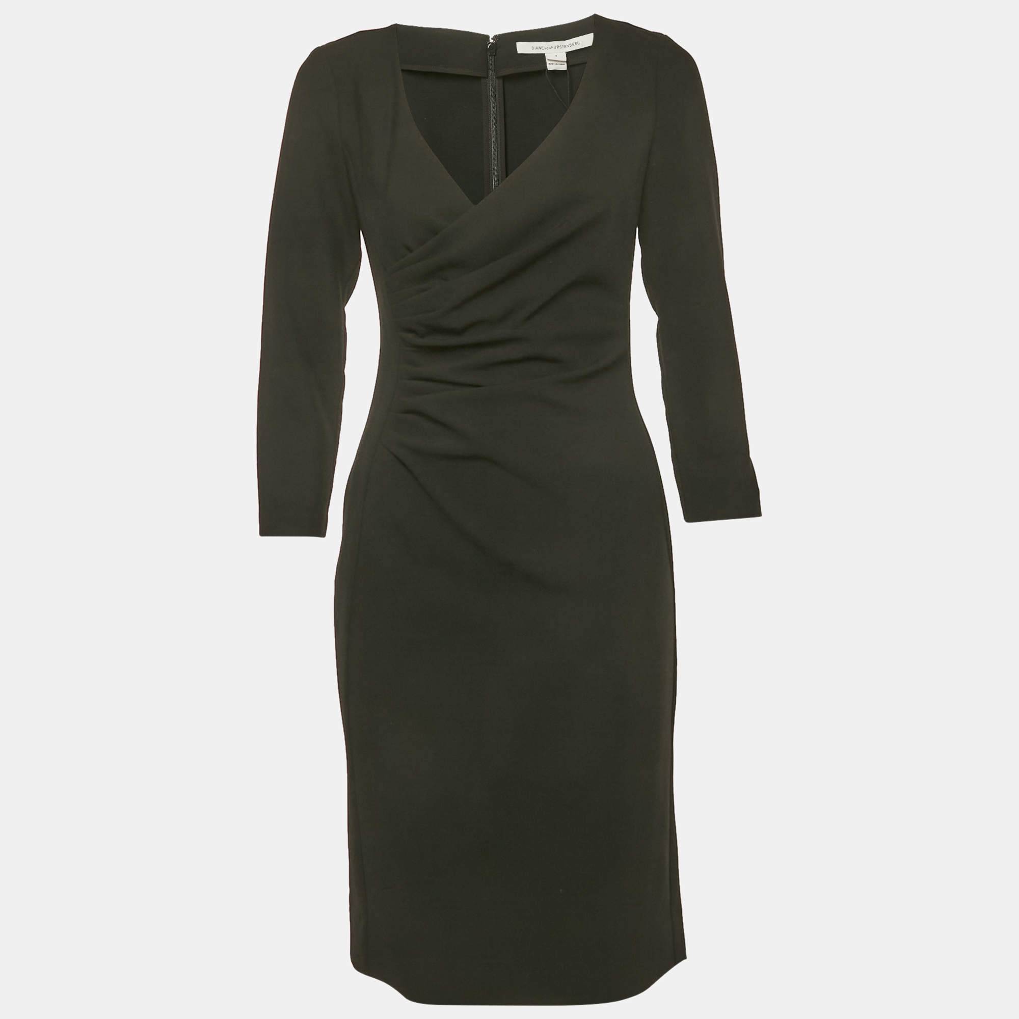 Pre Owned Diane Von Furstenberg Black Stretch Crepe Draped Elliana Dress S