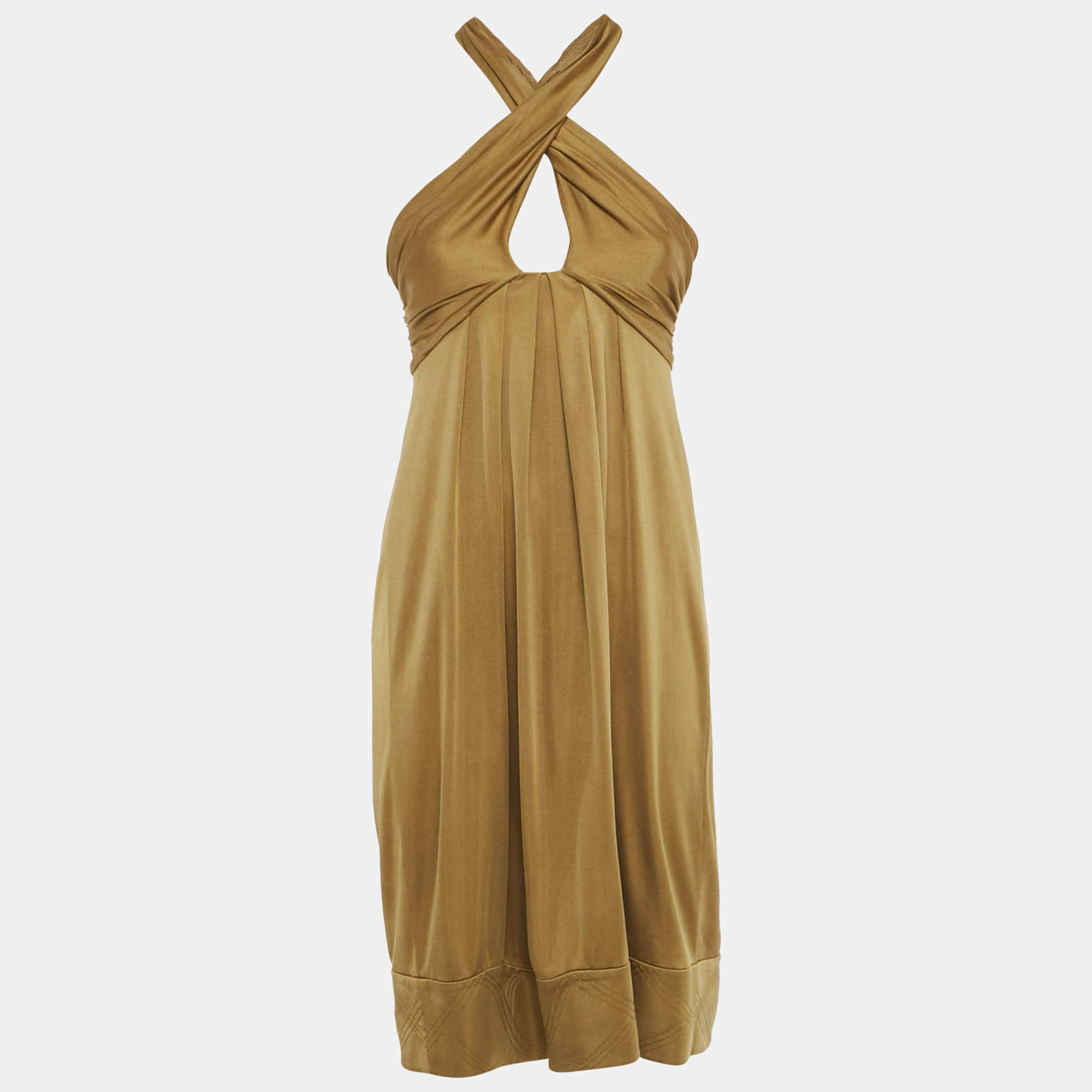 Pre Owned Diane Von Furstenberg Brown Silk Jersey Draped Dress M