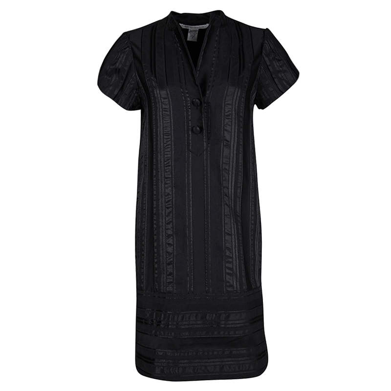 Diane Von Furstenberg Black Striped Jacquard Presley Shift Dress M